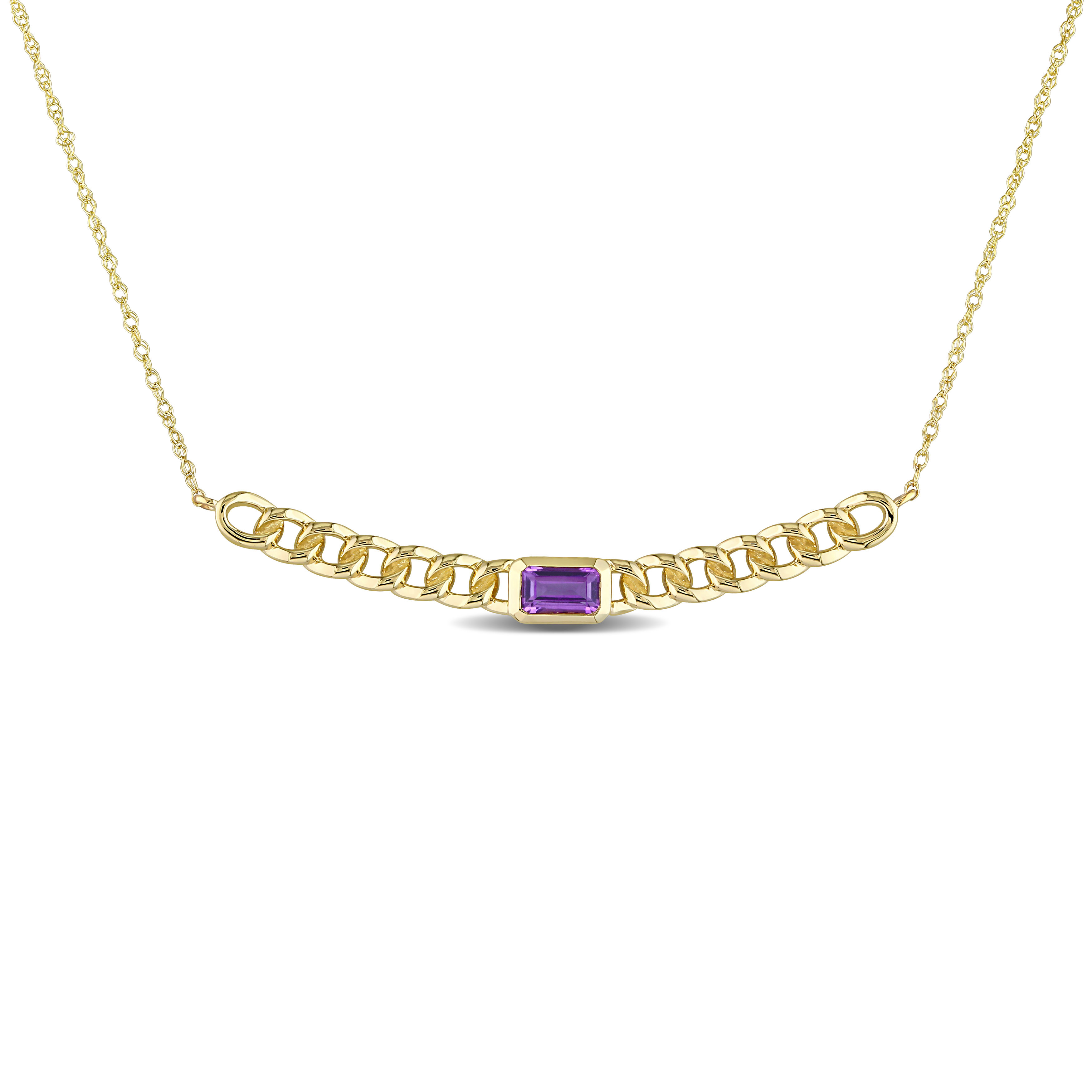 1/5 CT TGW Octagon Amethyst Link Necklace in 10k Yellow Gold - 17 in.