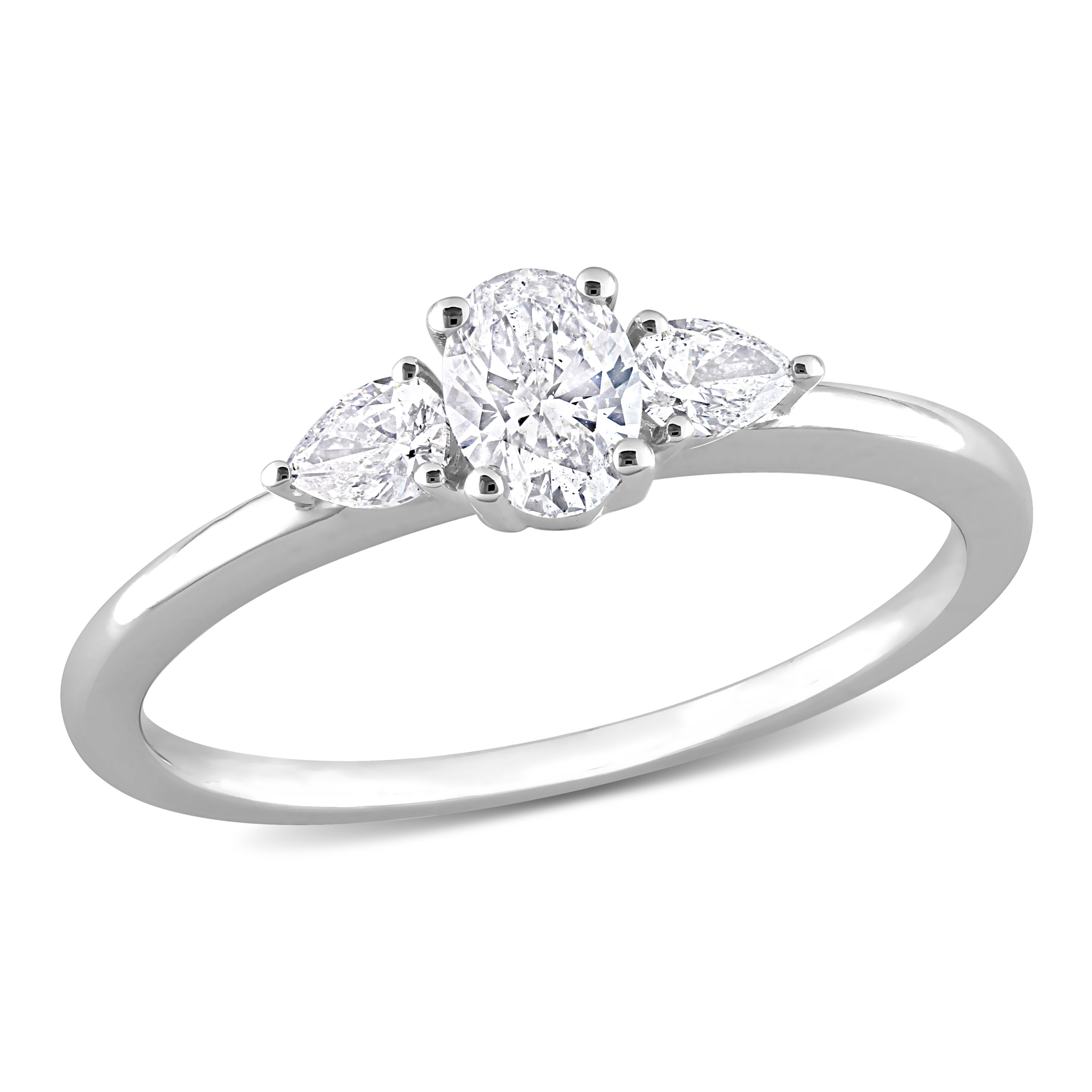 1/2 CT TW Oval and Pear Diamond 3-stone Engagement Ring in 14k White Gold