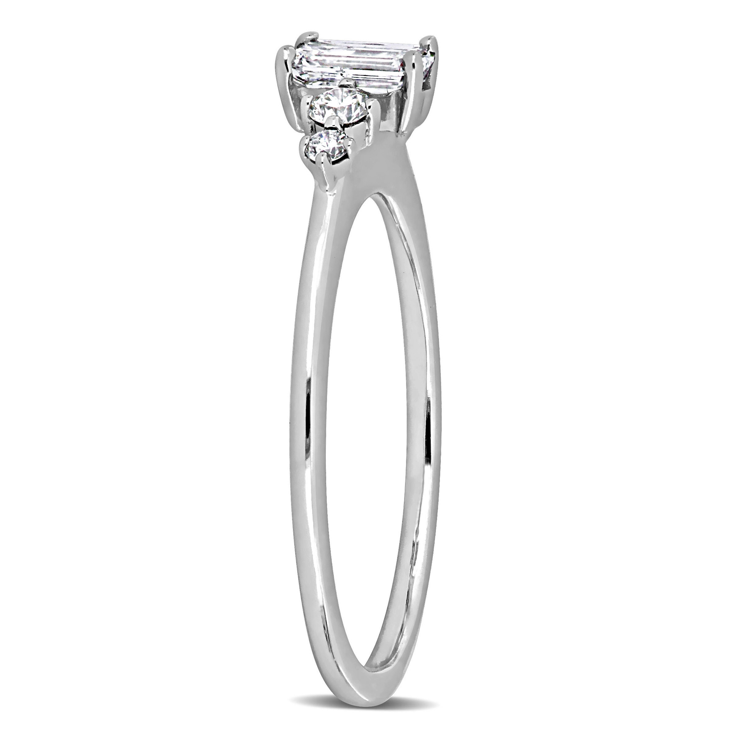 1/2 CT TW Emerald Cut and Round Diamond Engagement Ring in 14k White Gold