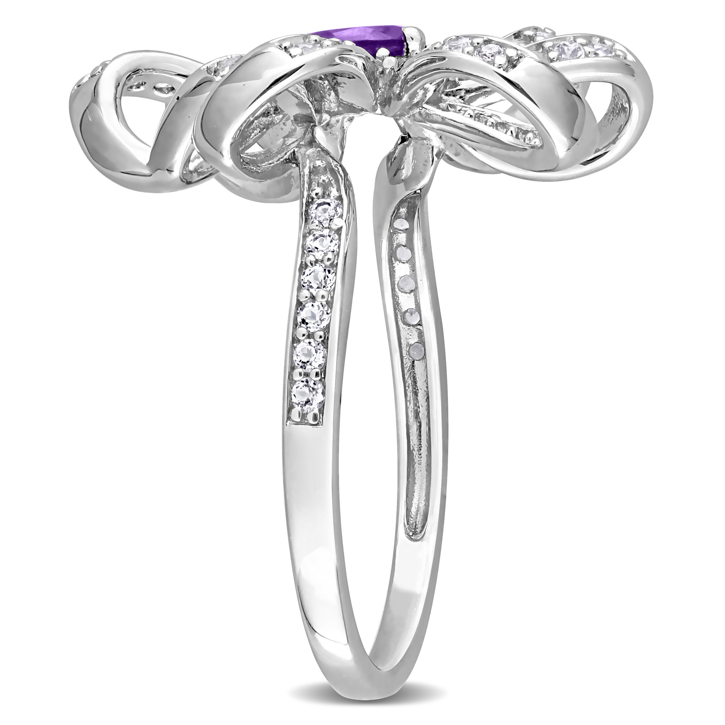 7/8 CT TGW African Amethyst and White Topaz Flower Cocktail Ring in Sterling Silver