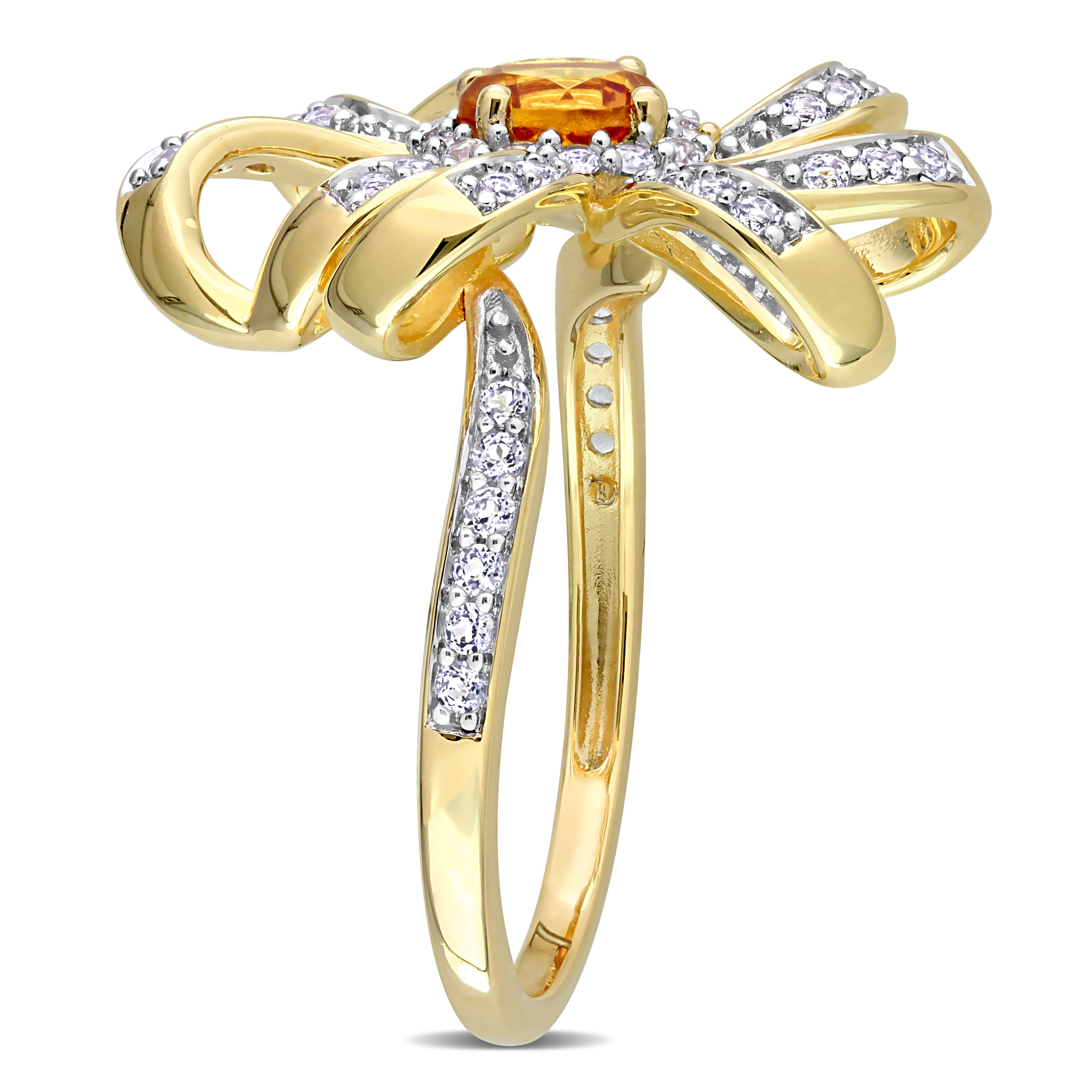 7/8 CT TGW Madeira Citrine and White Topaz Flower Cocktail Ring in 18k Yellow Gold Plated Sterling Silver