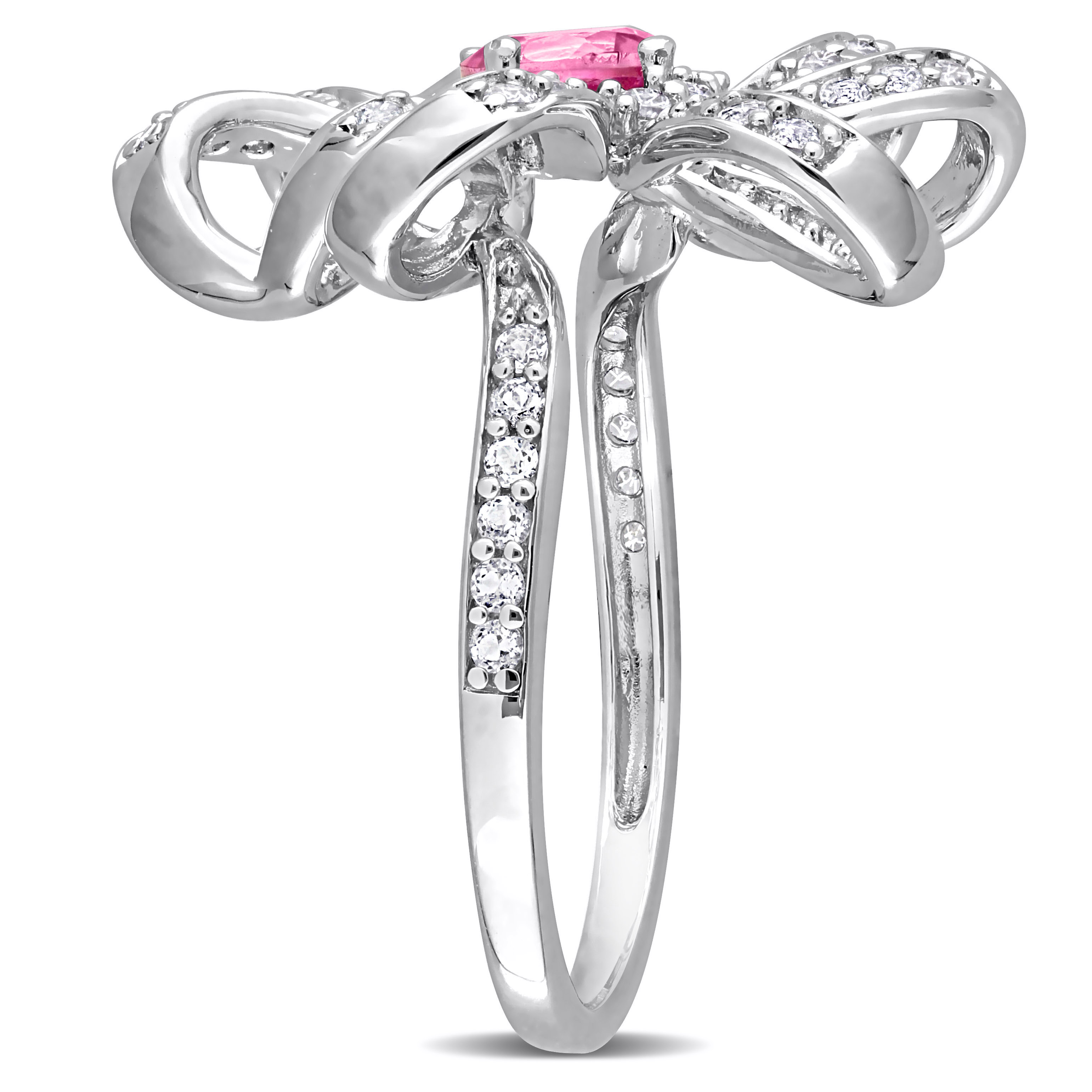 1 1/10 CT TGW Pink Topaz and White Topaz Flower Cocktail Ring in Sterling Silver