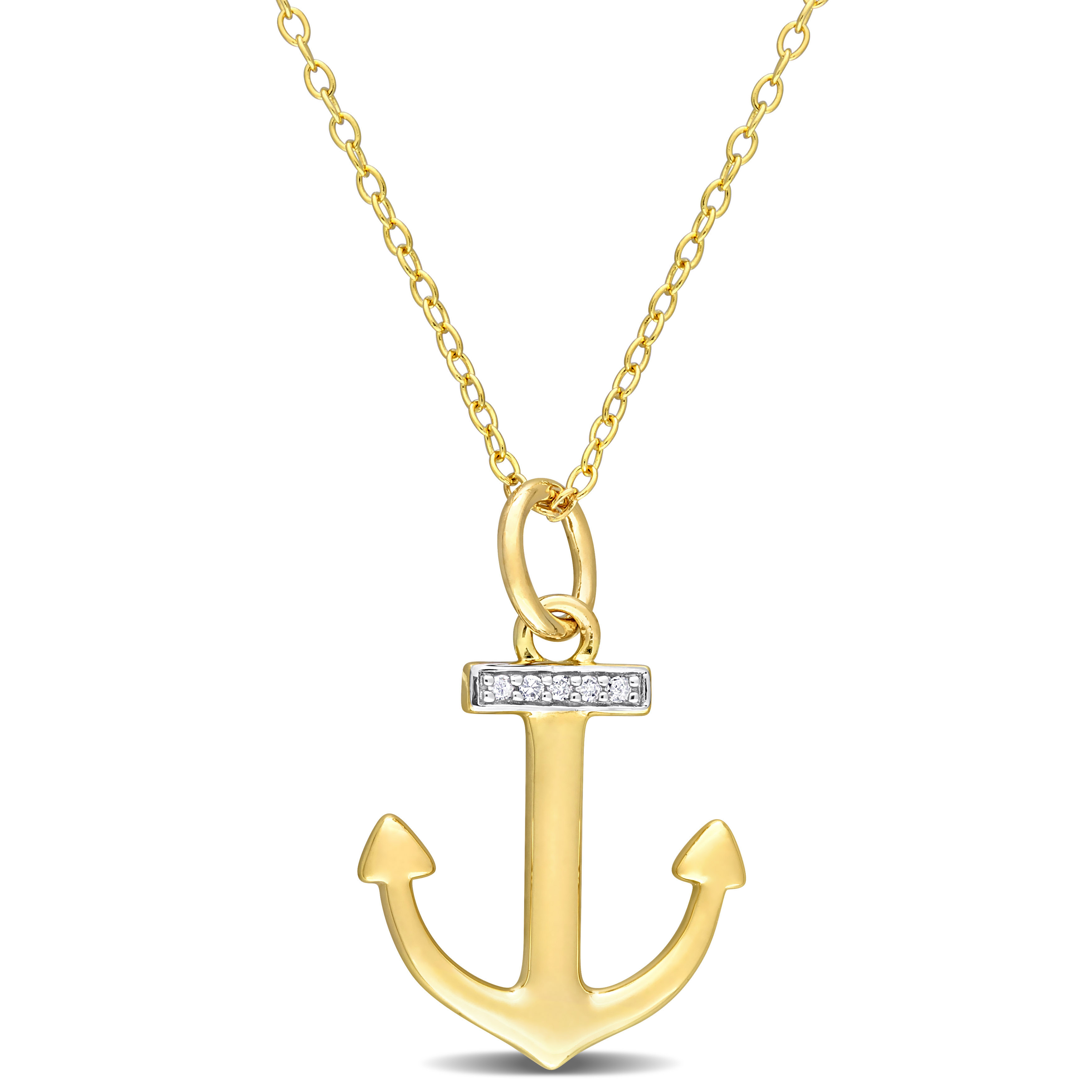 Anchor Charm Diamond Accent Pendant with Chain in Yellow Plated Sterling Silver