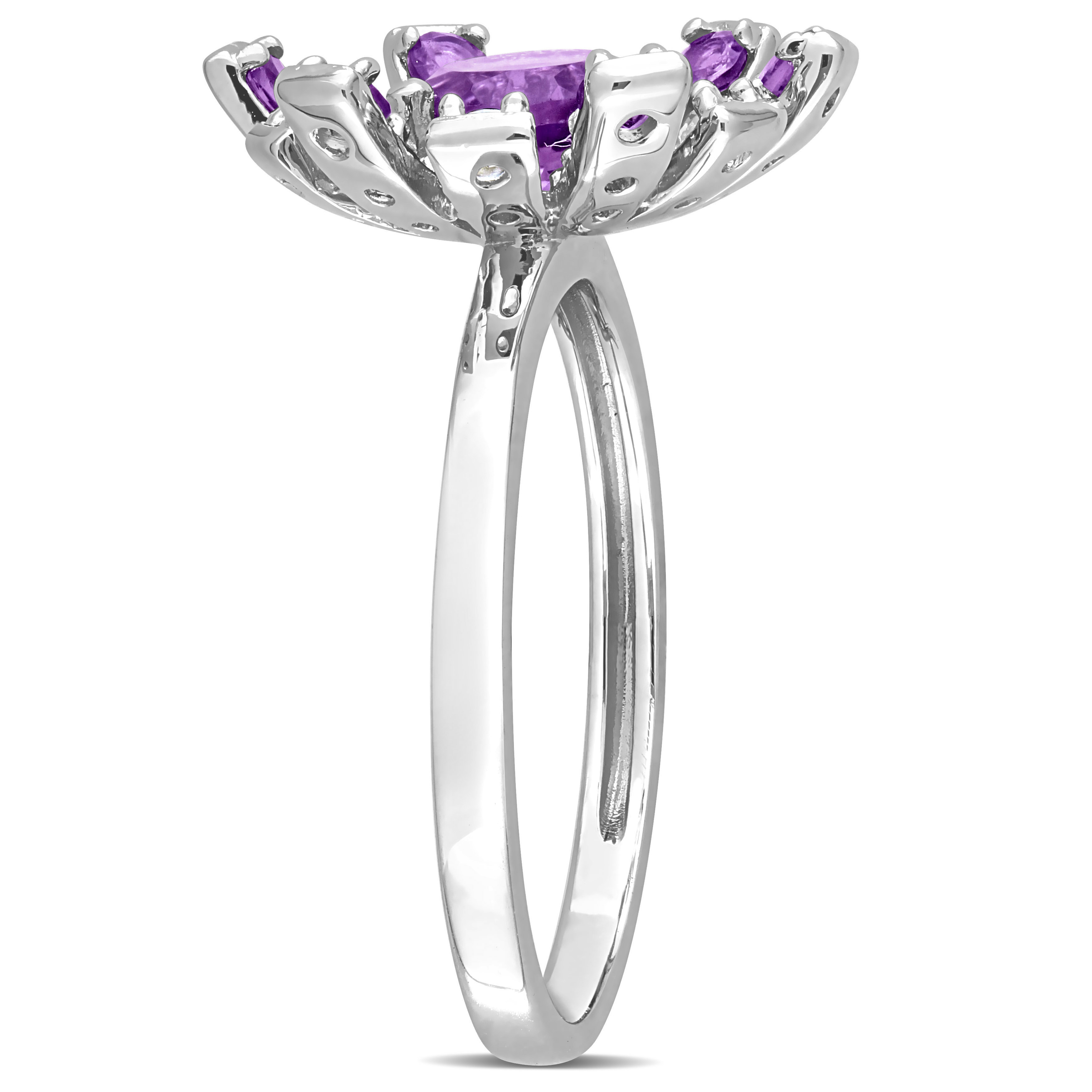 1 3/8 CT TGW African Amethyst and White Topaz Starburst Cocktail Ring in Sterling Silver