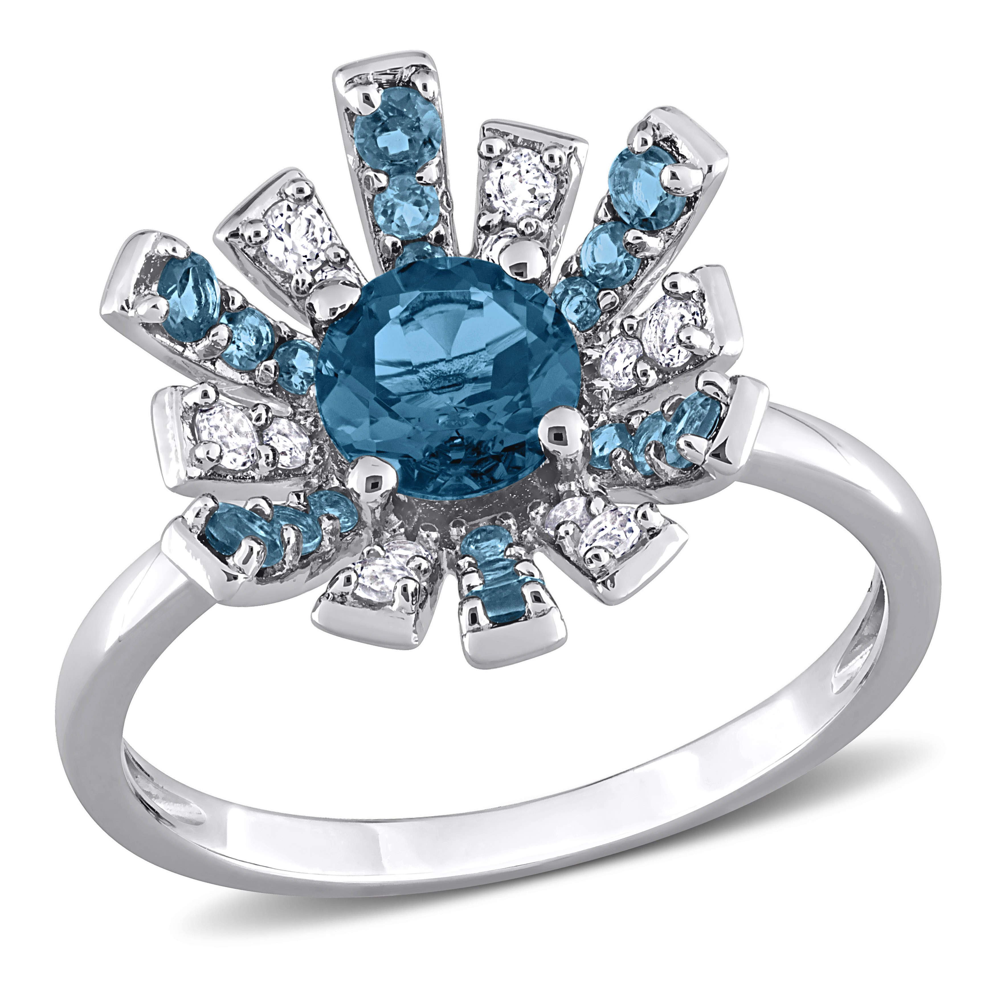 1 3/4 CT TGW London Blue Topaz and White Topaz Starburst Cocktail Ring in Sterling Silver