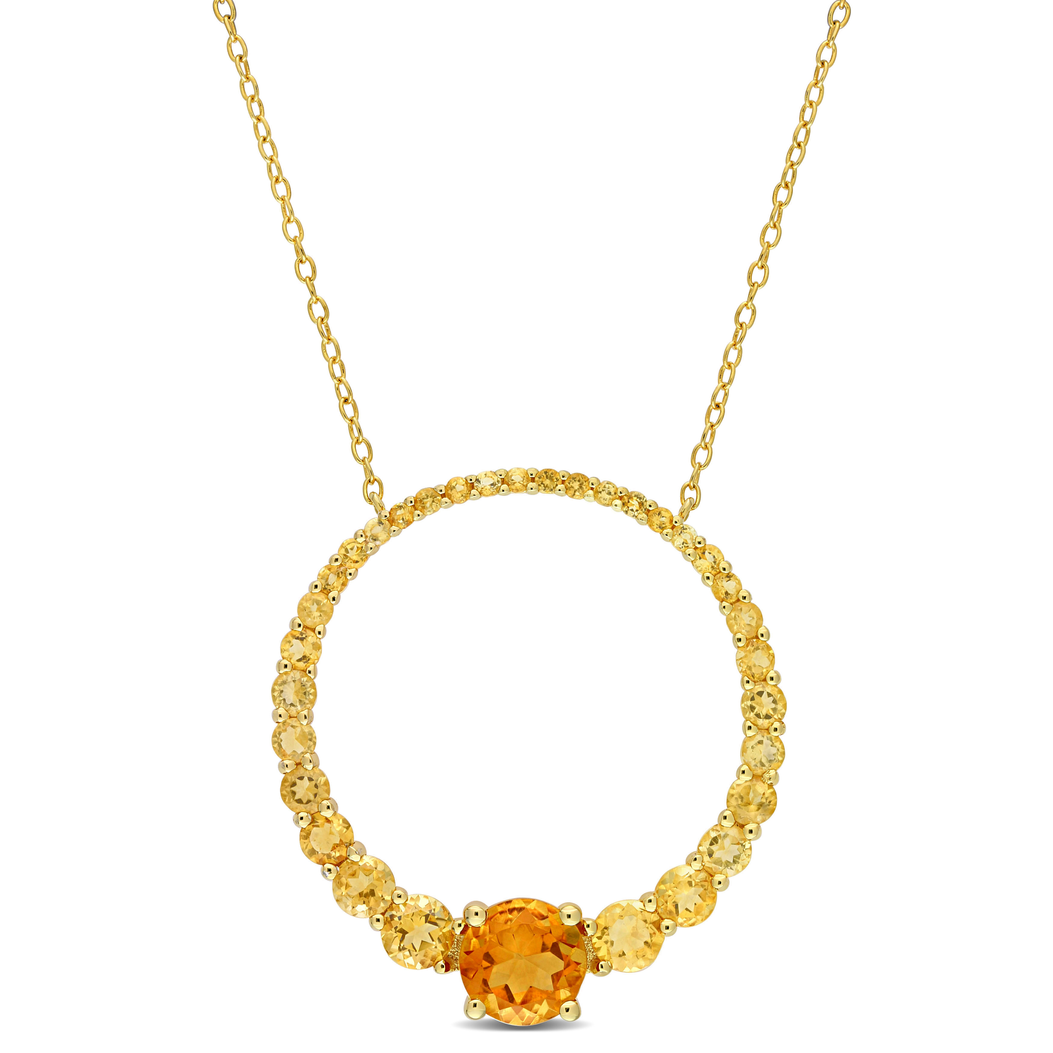 3 1/4 CT TGW Citrine and Madeira Citrine Graduated Open Circle Pendant with Chain in 18k Yellow Gold Plated Sterling Silver - 18 in.