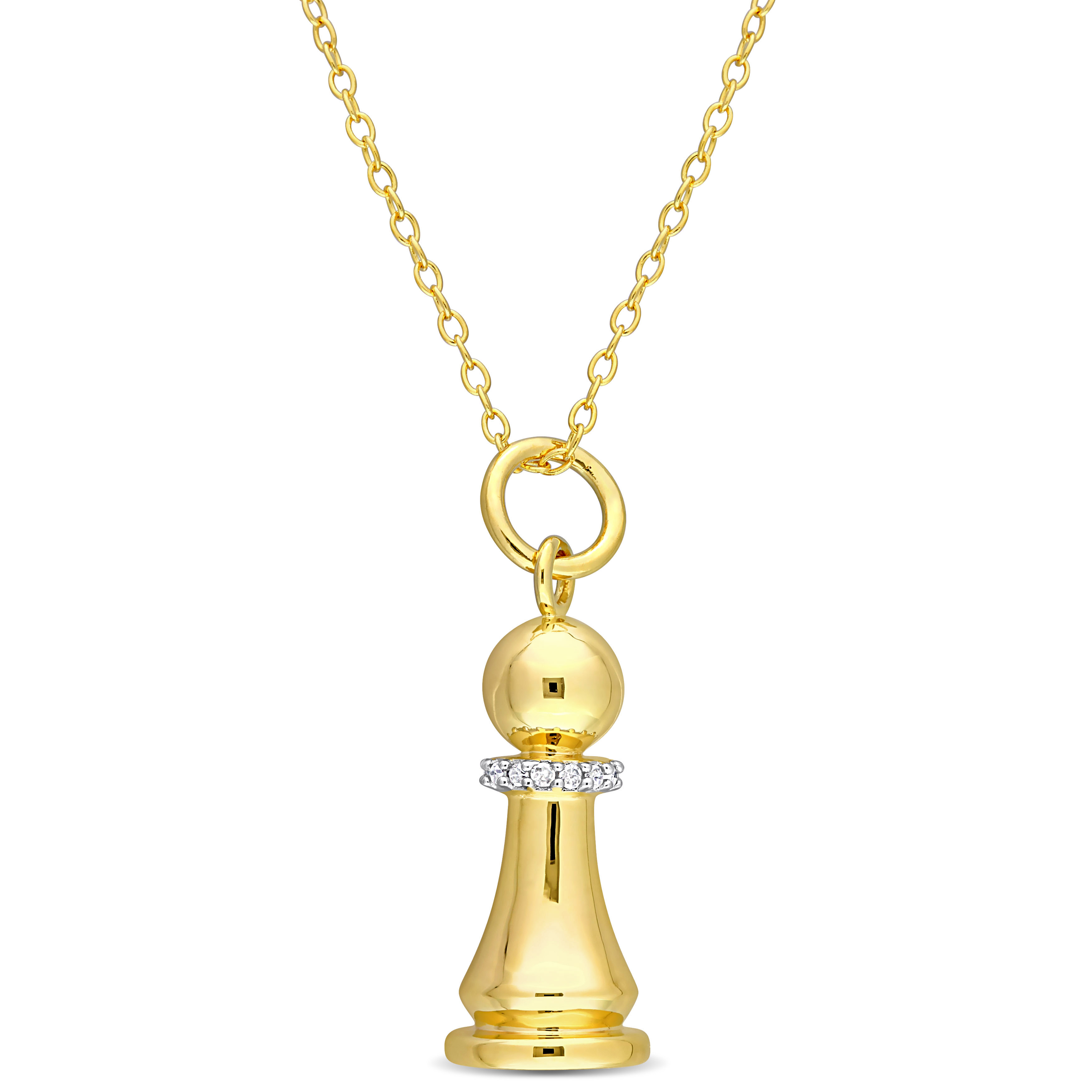 King Chess Charm Diamond Accent  Pendant with Chain in Yellow Plated Sterling Silver