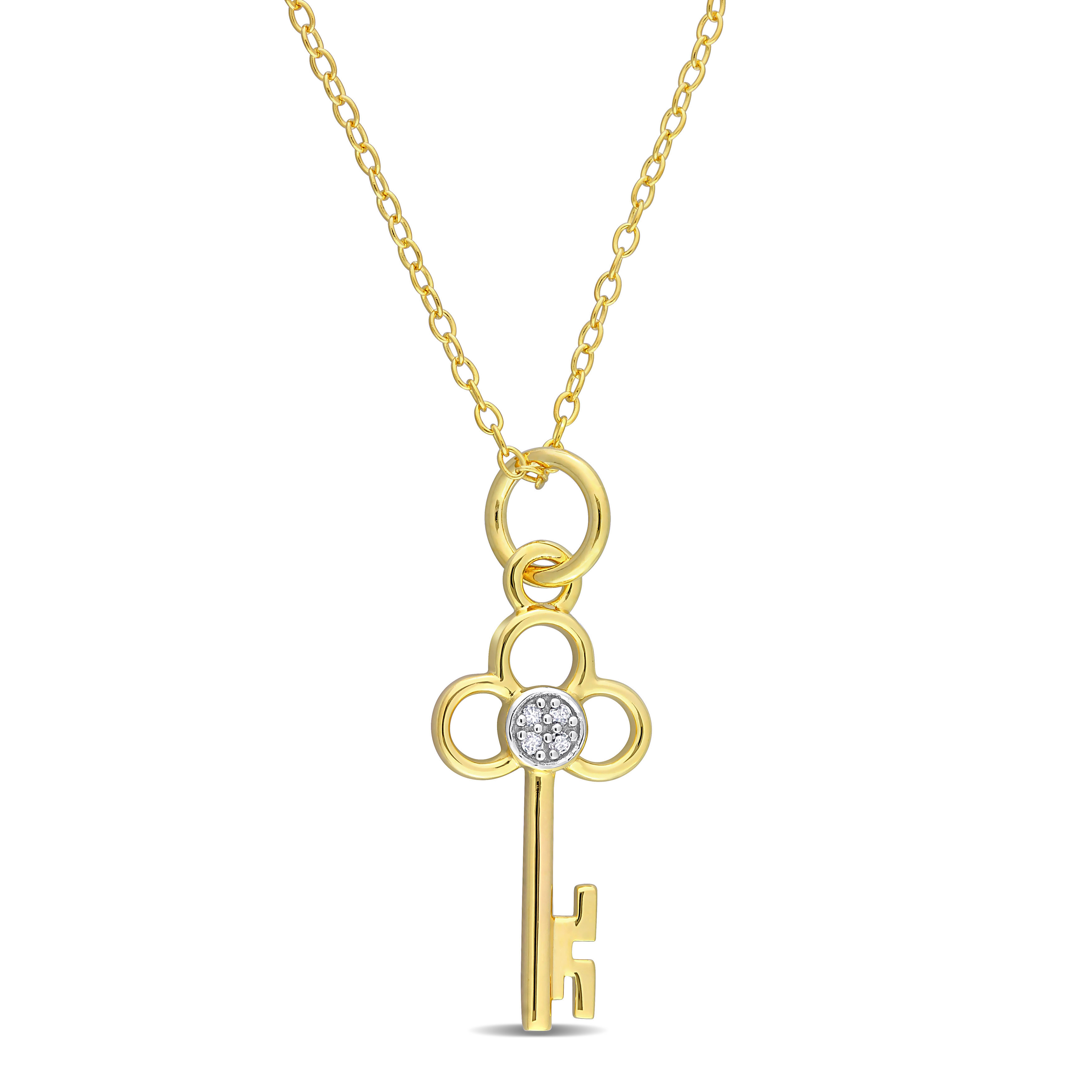 Key Charm Diamond Accent Pendant with Chain in Yellow Plated Sterling Silver