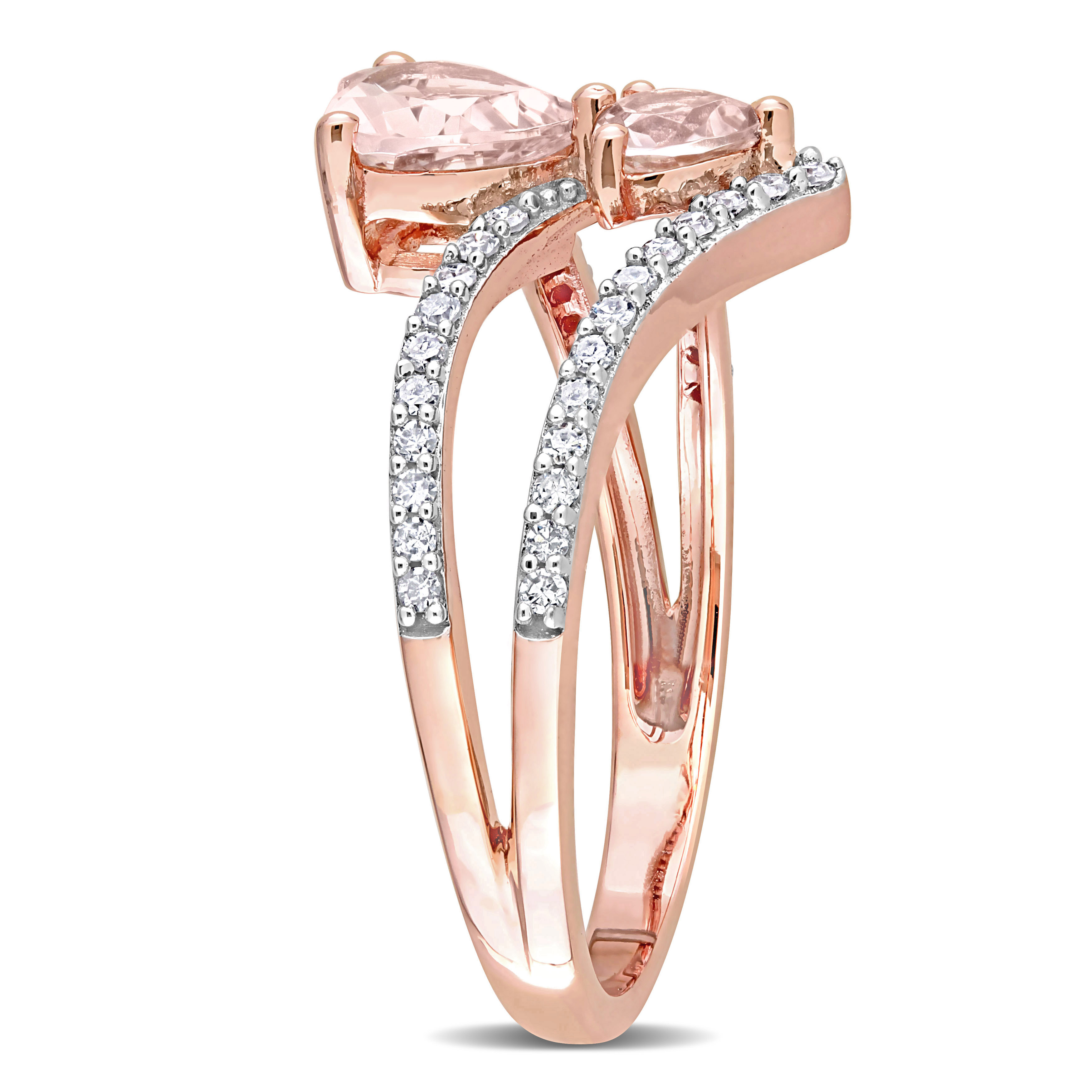 7/8 CT TGW Heart Shape Morganite and 1/4 CT Diamond 2-Stone Open Ring in 10k Rose Gold