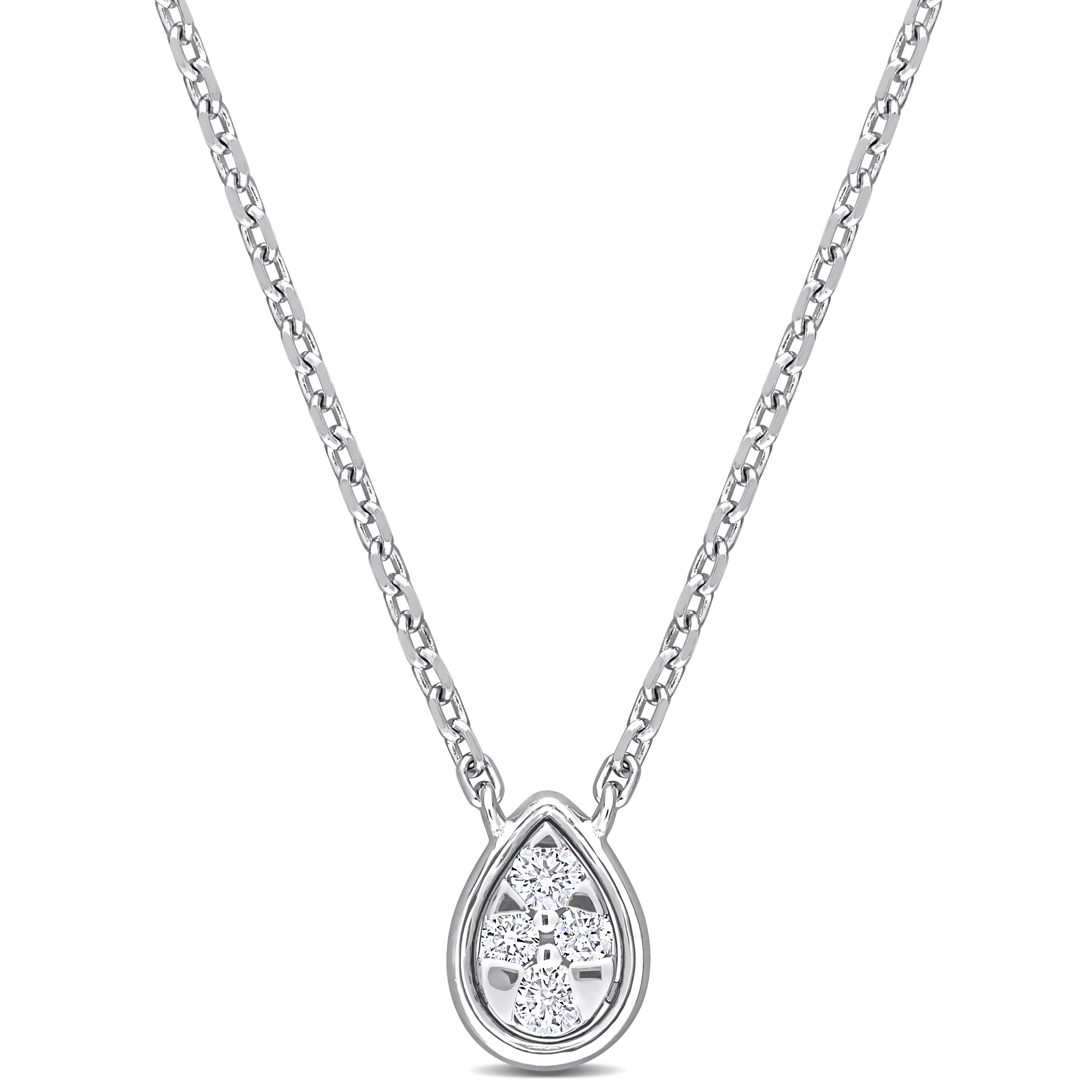 Diamond Accent Teardrop Necklace in 14k White Gold - 17 in