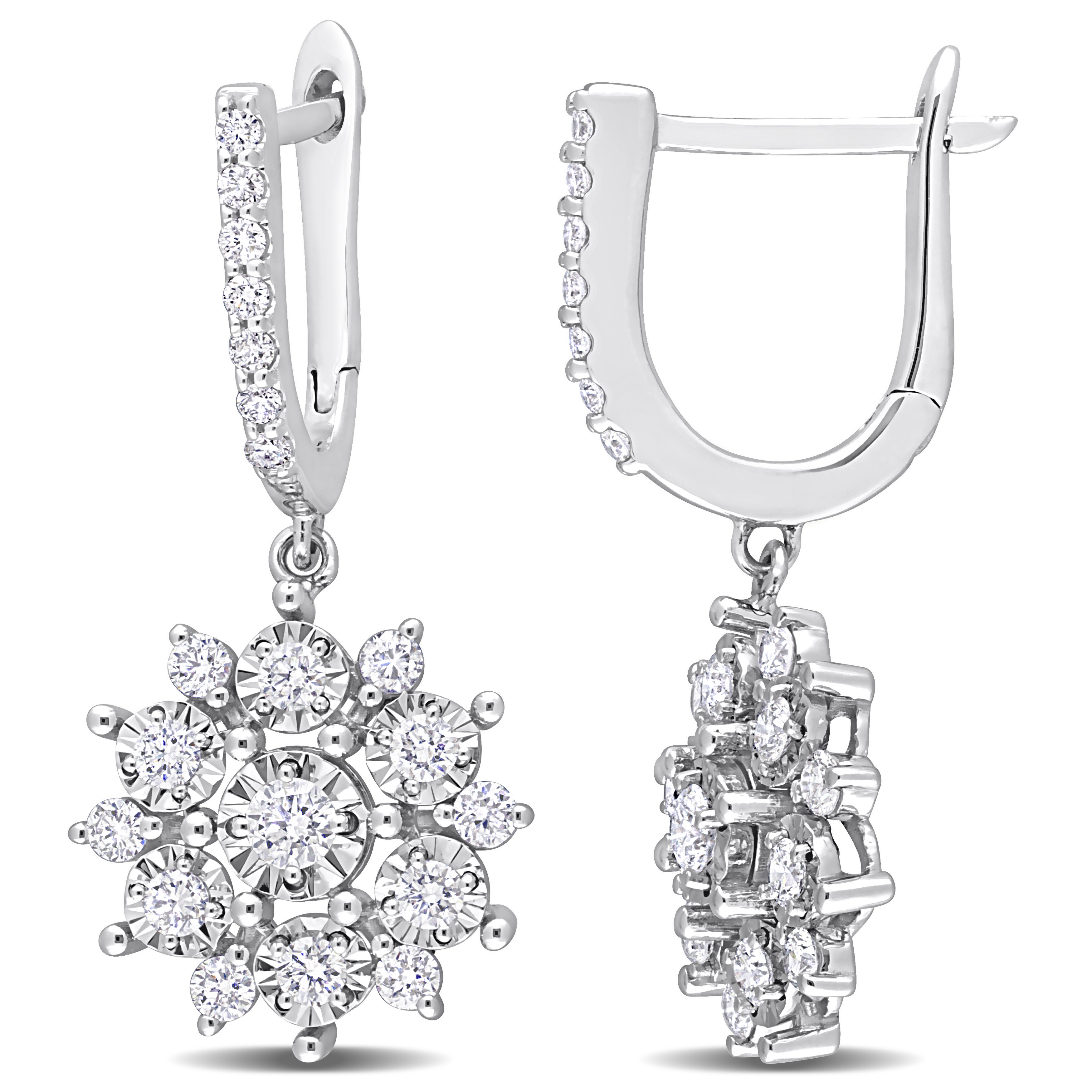 4/5 CT TDW Diamond Floral Drop Earrings in 14k White Gold