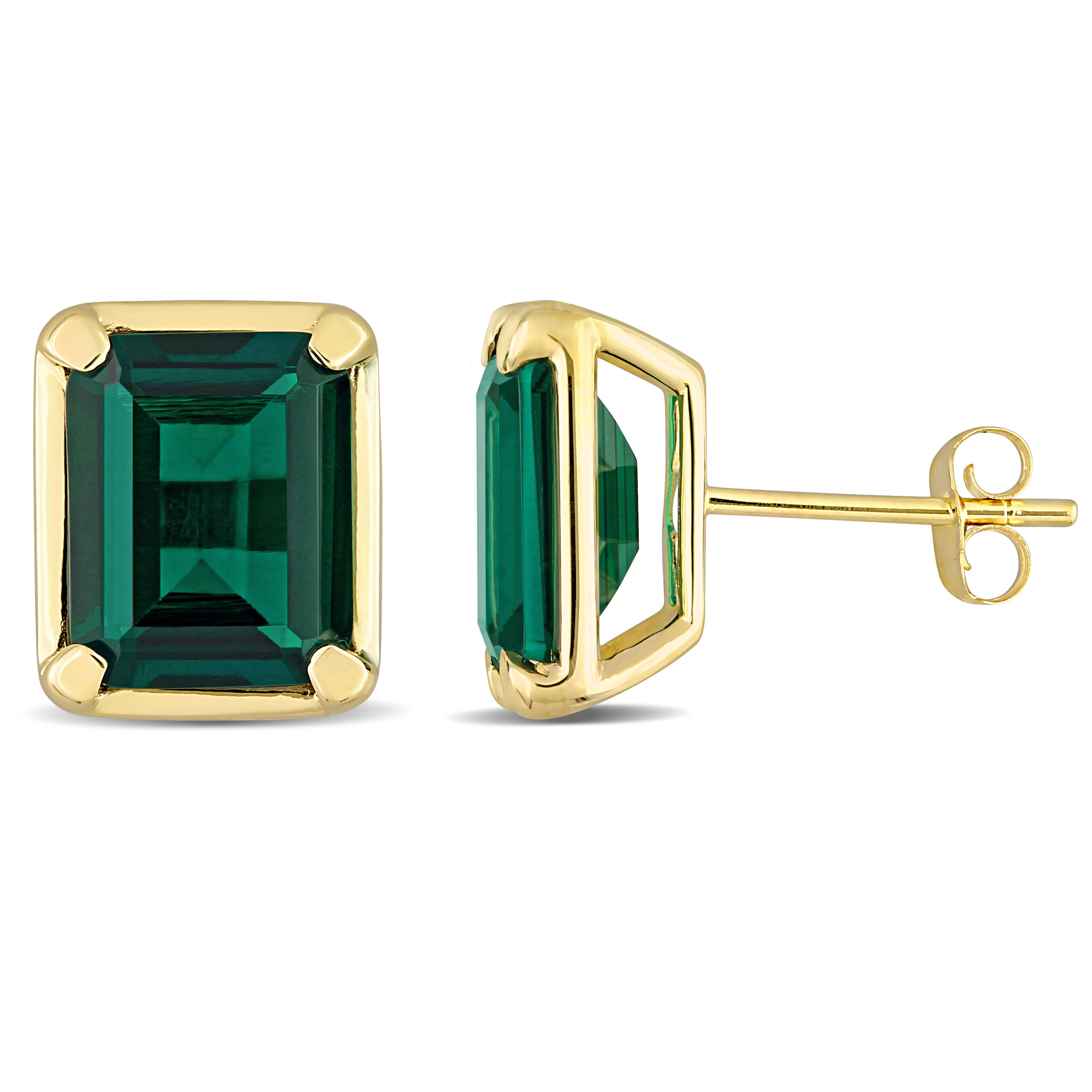 5 5/8 CT TGW Created Emerald Square Stud Earrings in 14k Yellow Gold