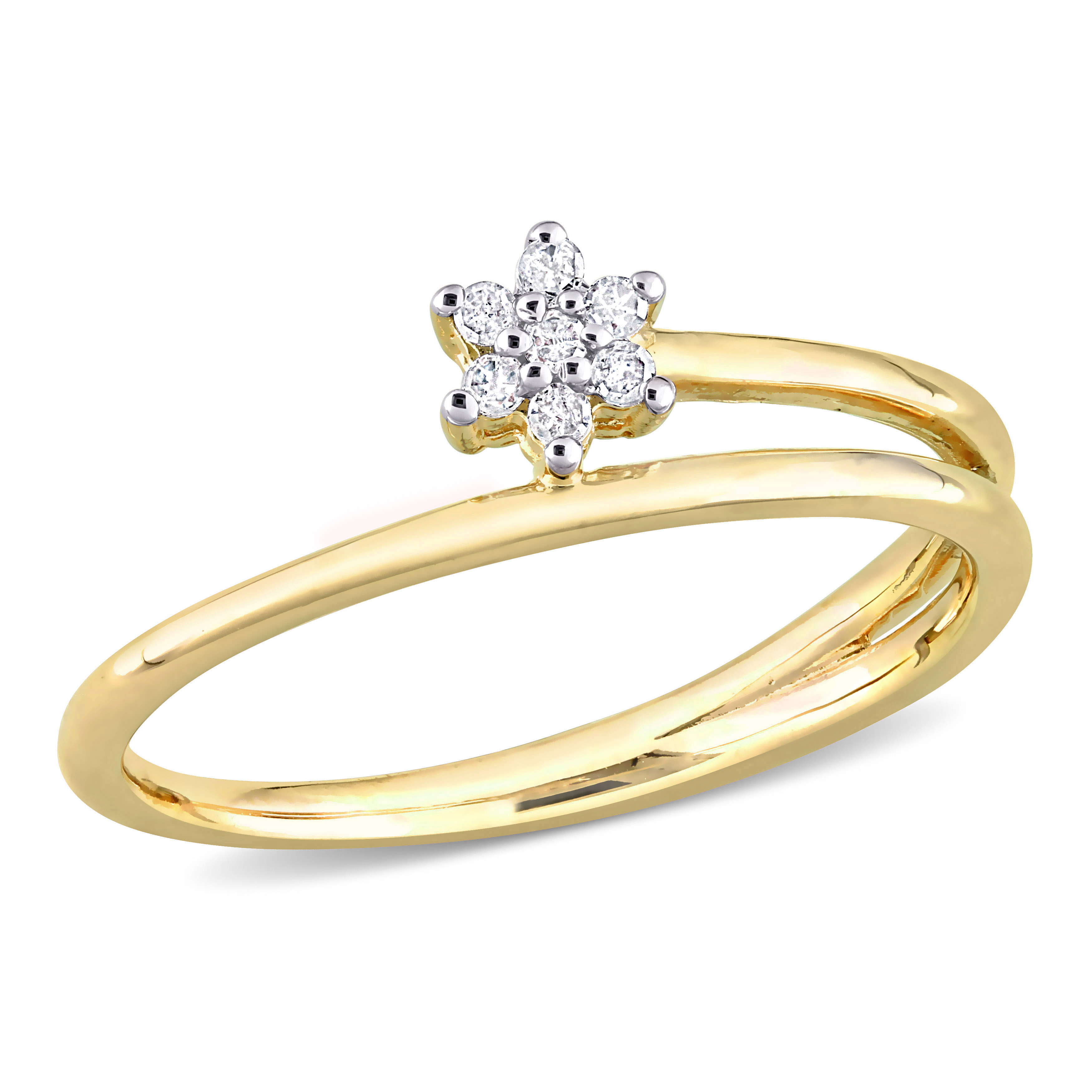 Diamond Accent Floral Promise Ring in Yellow Plated Sterling Silver