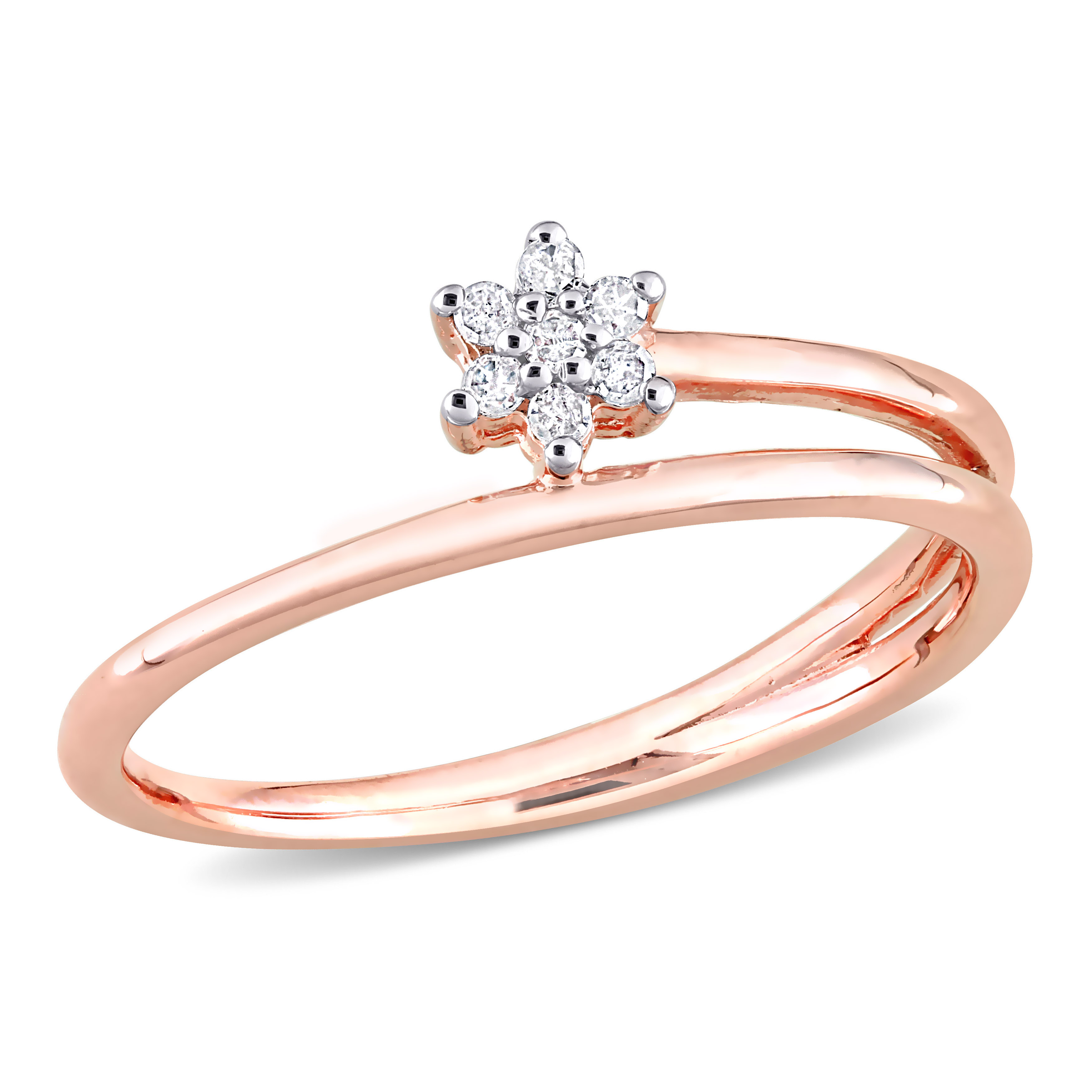 Diamond Accent Floral Promise Ring in Rose Plated Sterling Silver