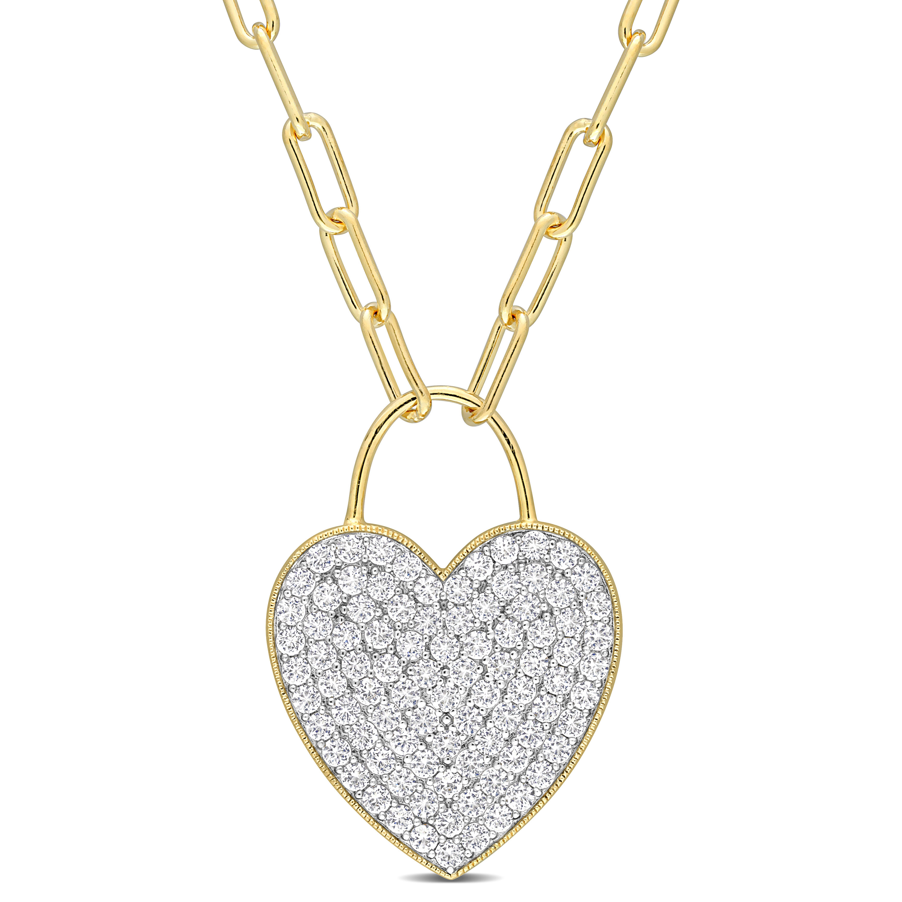4 1/2 CT TGW Created White Sapphire Heart Pave Pendant with Chain in Yellow Plated Sterling Silver - 18 in.