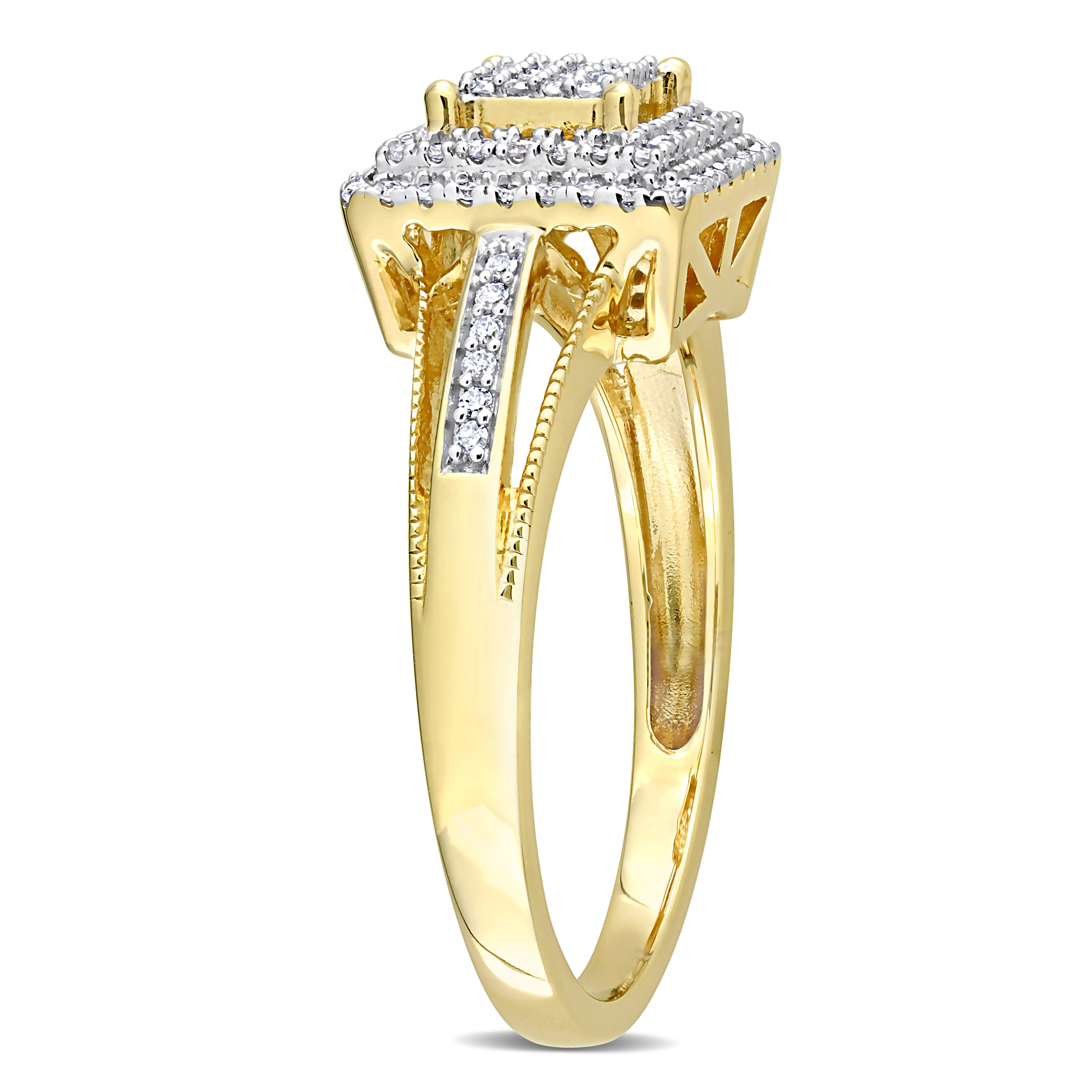 1/4 CT TDW Diamond Double Halo Square Cluster Ring in 10k Yellow Gold