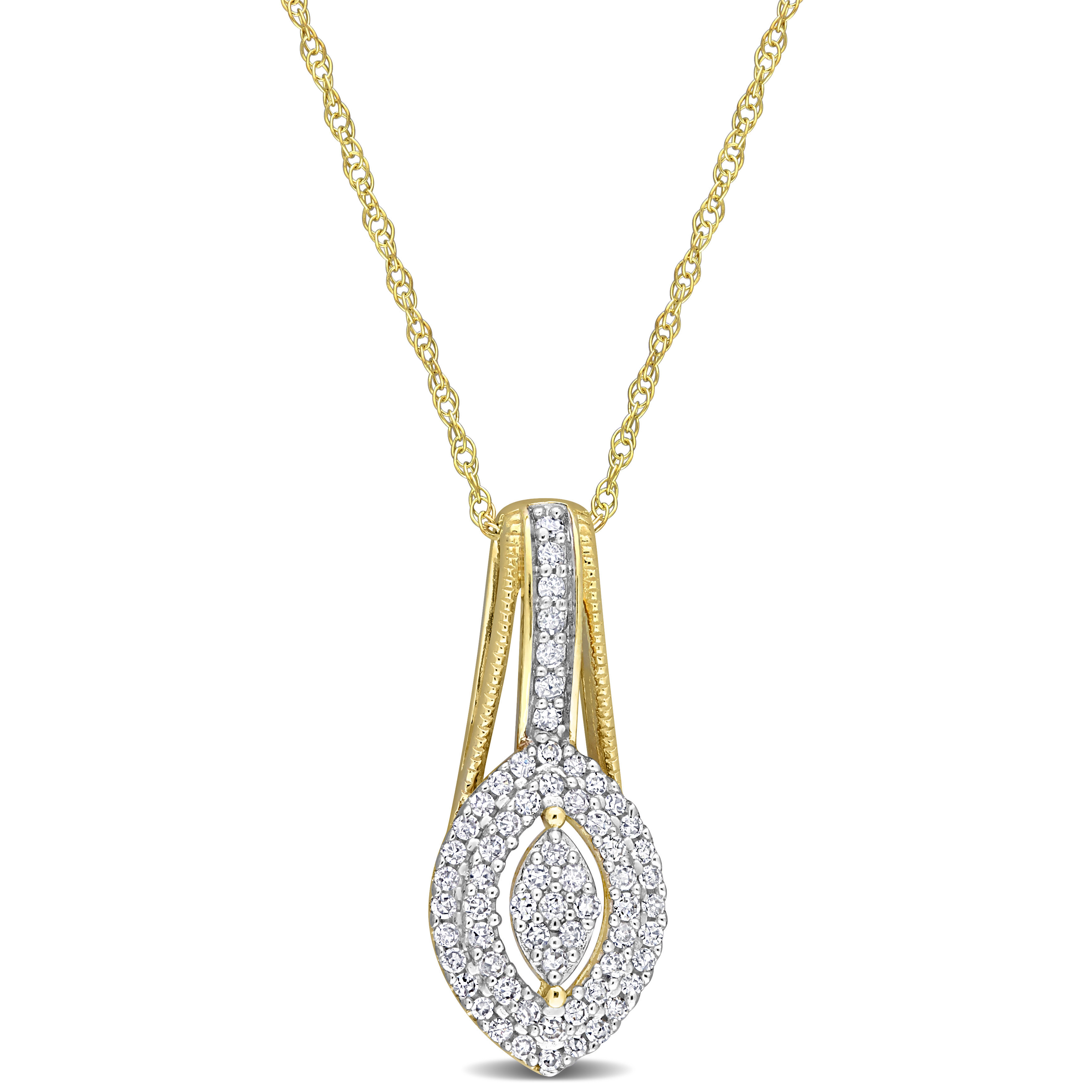 1/4 CT TDW Diamond Double Halo Marquise Cluster Pendant with Chain in 10k Yellow Gold