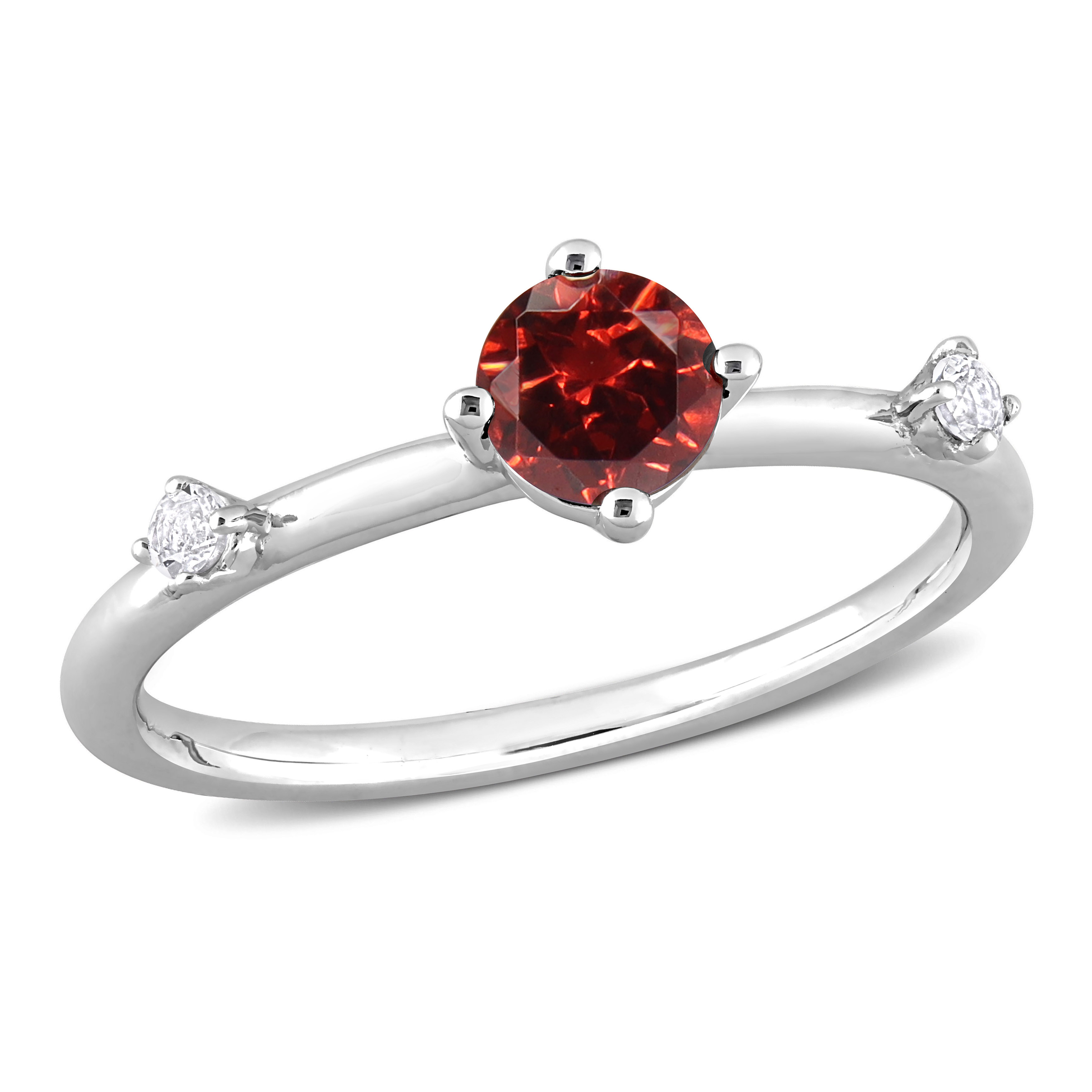 3/4 CT TGW Garnet and White Topaz 3-Stone Ring in Sterling Silver
