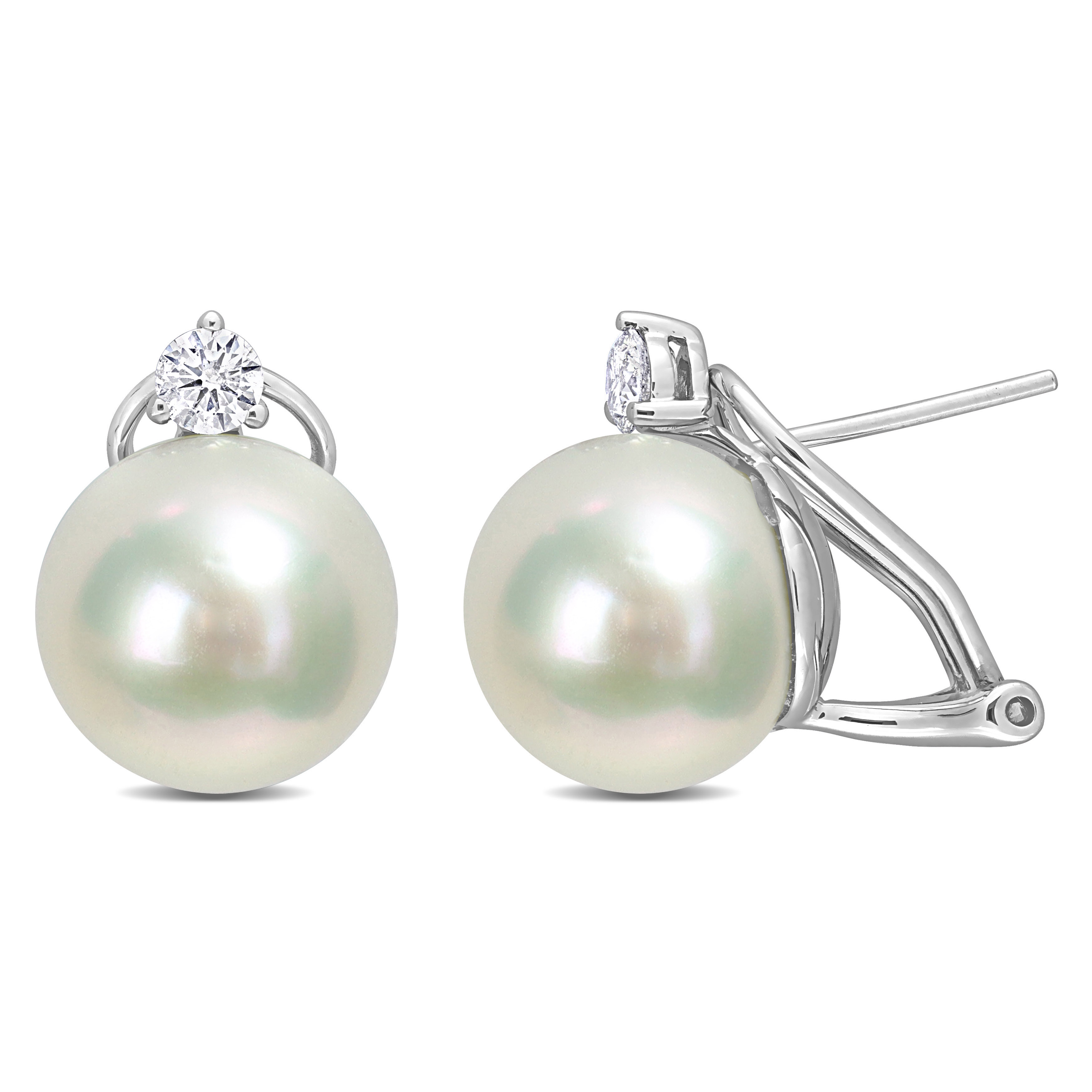 12-12.5 MM South Sea Cultured Pearl and 3/8 CT TW Diamond Clip-Back Earrings in 14k White Gold