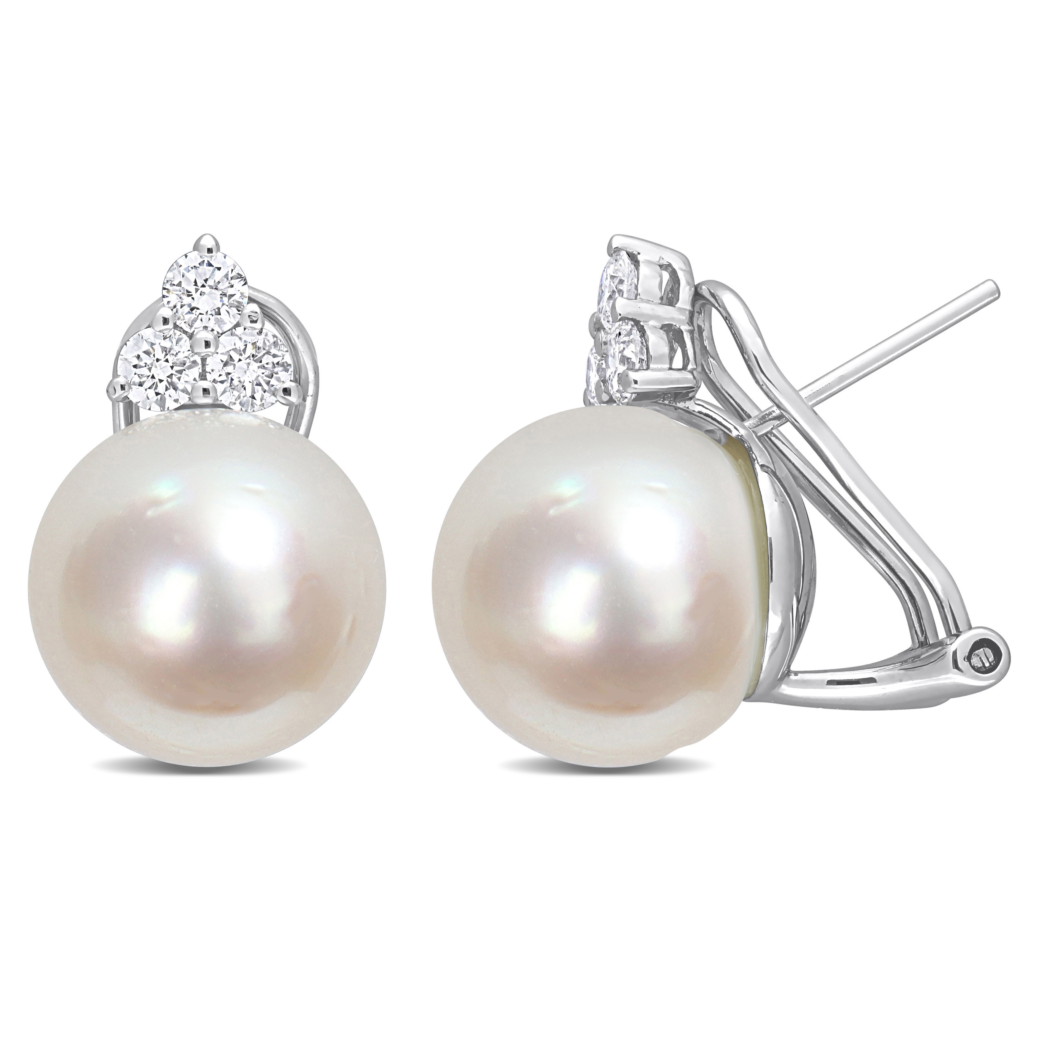 12-12.5mm South Sea Cultured Pearl and 5/8 CT TW Diamond Clip-Back Earrings in 14k White Gold