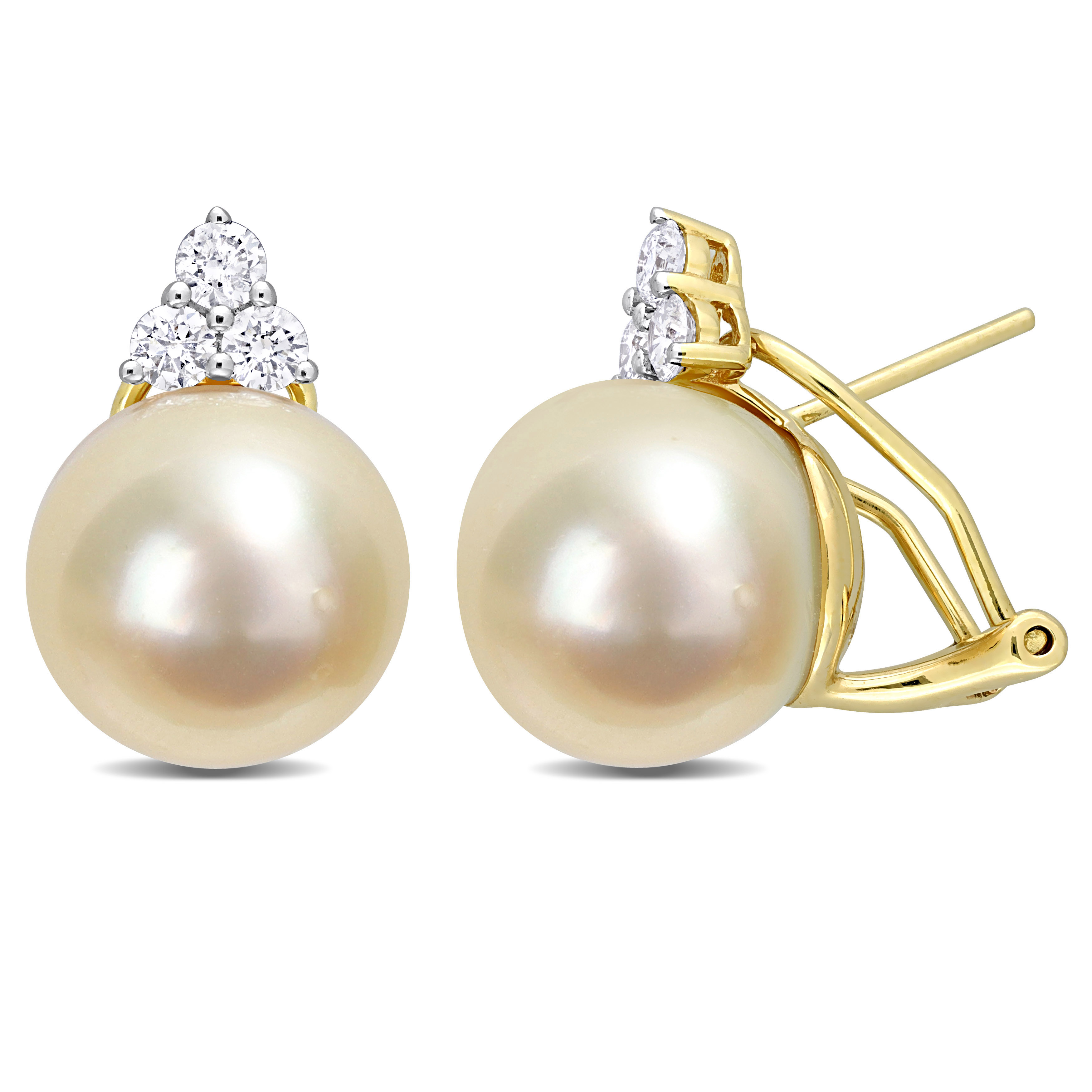 12-12.5 MM South Sea Cultured Pearl and 5/8 CT TW Diamond Clip-Back Earrings in 14k Yellow Gold