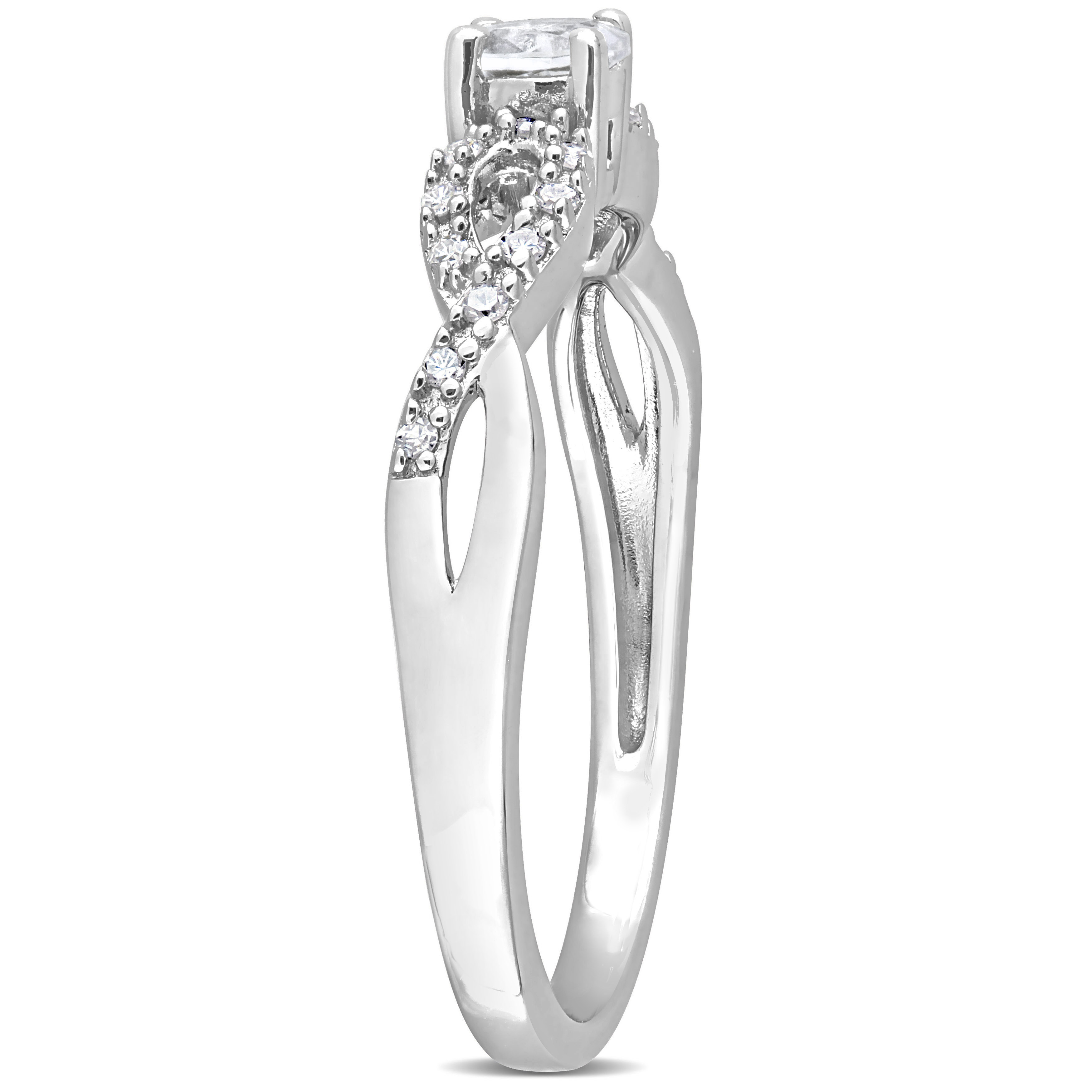 1/4 CT TGW Oval Cut Created White Sapphire and 1/10 CT TW Diamond Infinity Engagement Ring in Sterling Silver