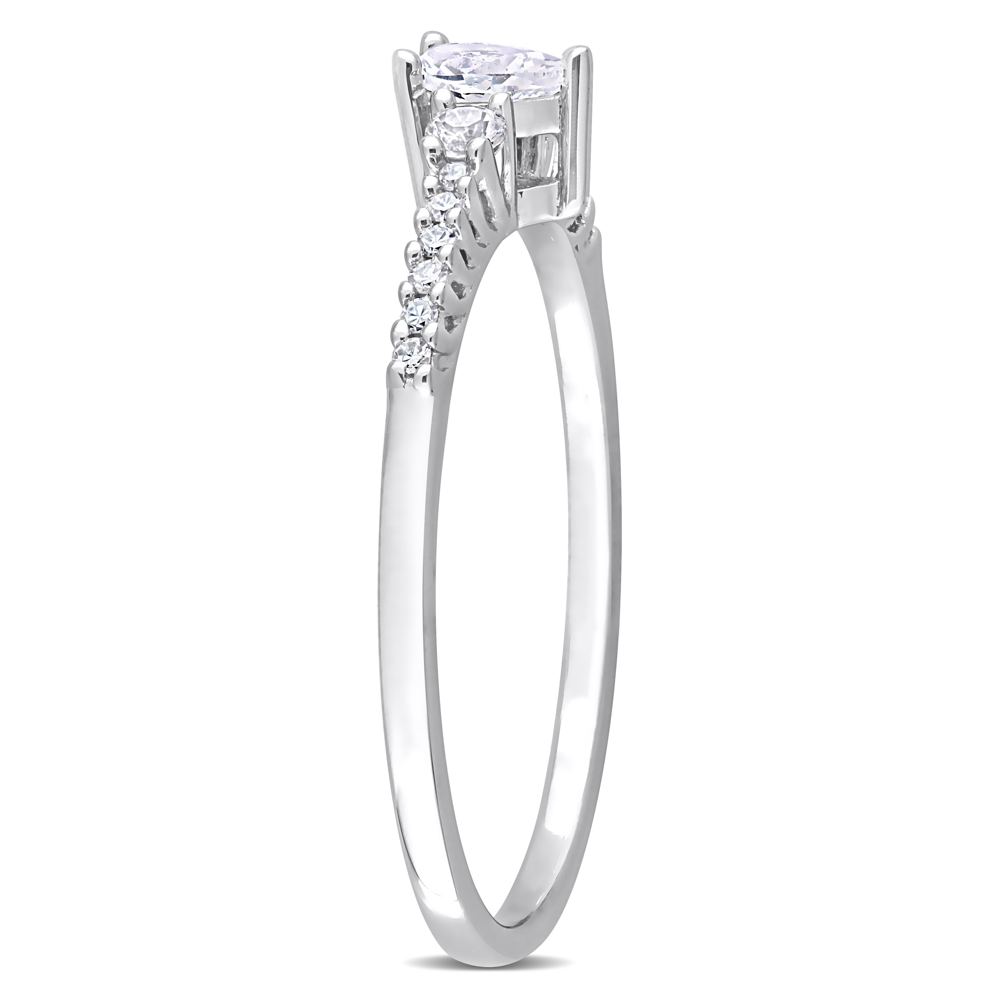 1/3 CT TGW Pear-Shaped Created White Sapphire and Diamond Accent Engagement Ring in Sterling Silver