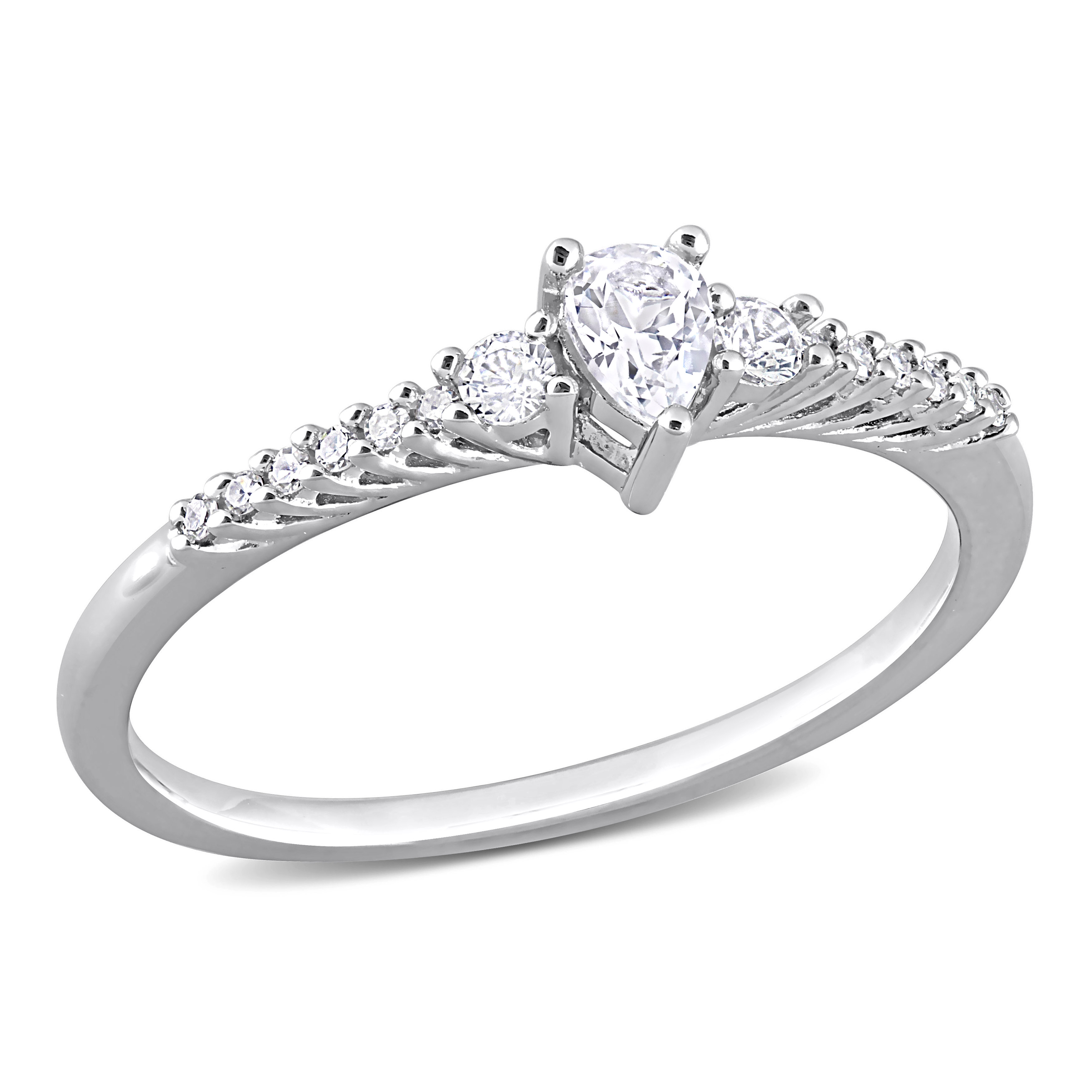 1/3 CT TGW Pear-Shaped Created White Sapphire and Diamond Accent Engagement Ring in Sterling Silver