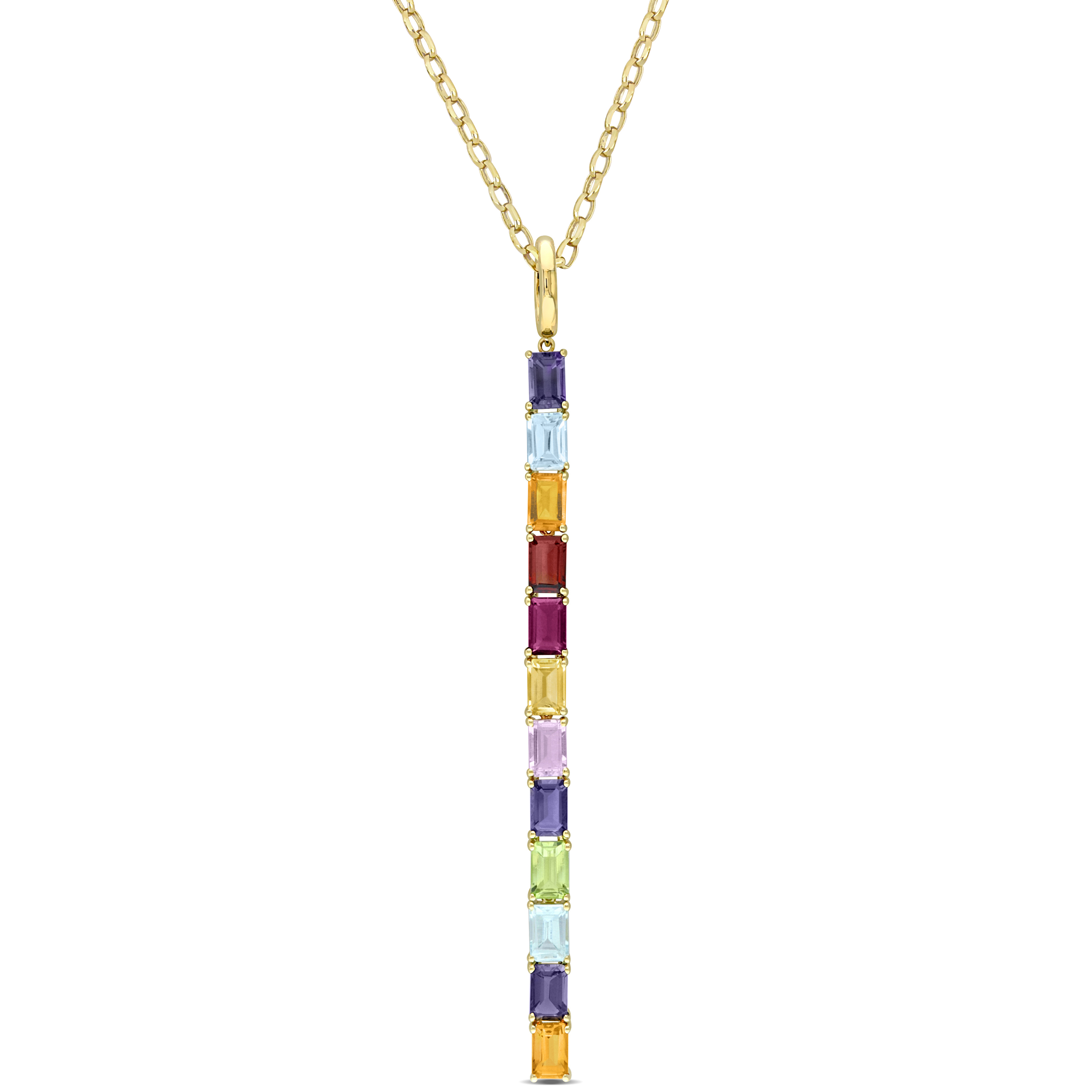 5 3/4 CT TGW Multi-Gem Octagon Cut Pendant with Oval Link Chain in 10k Yellow Gold
