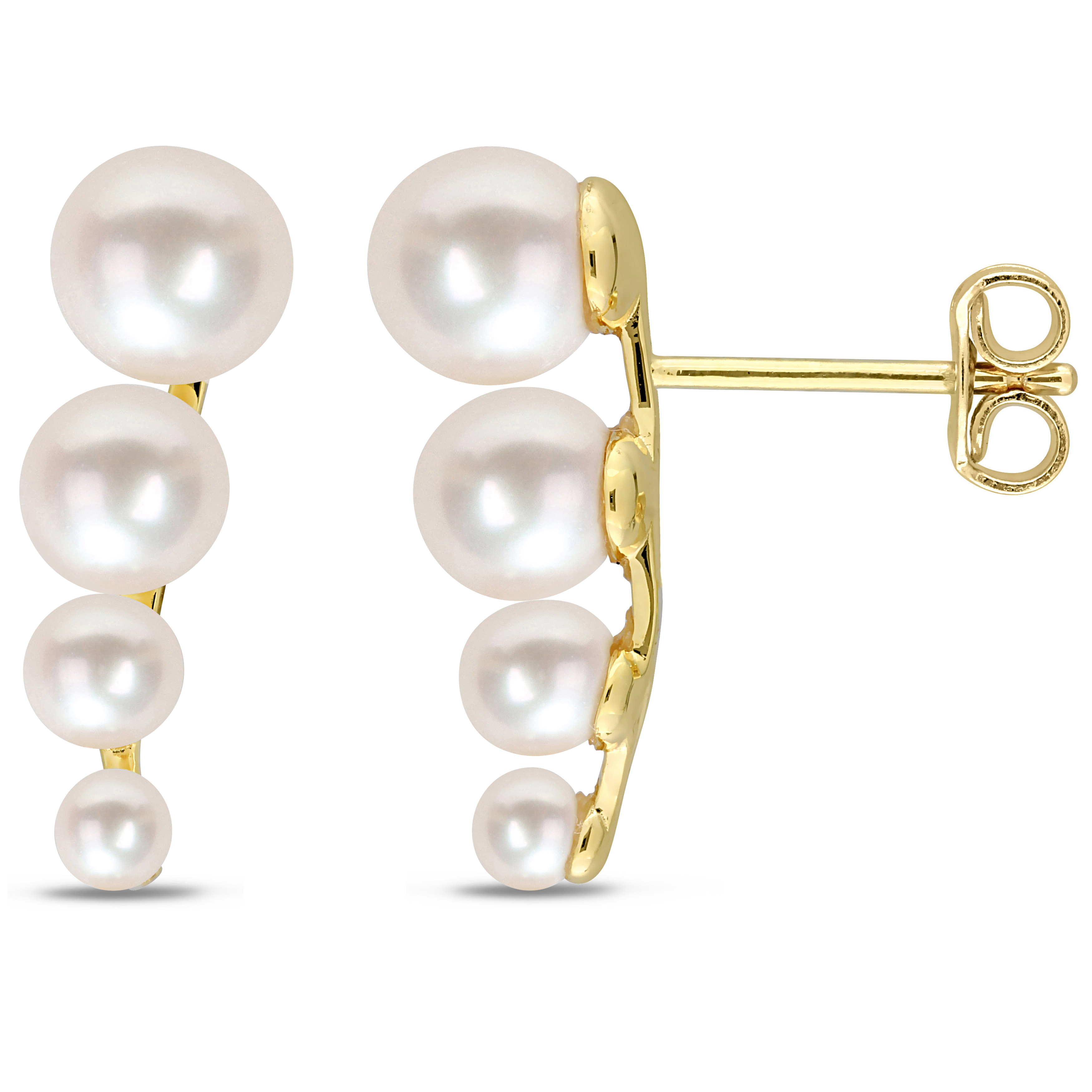3 - 6.5 MM Freshwater Cultured Pearl Graduated Stud Earrings in Yellow Plated Sterling Silver