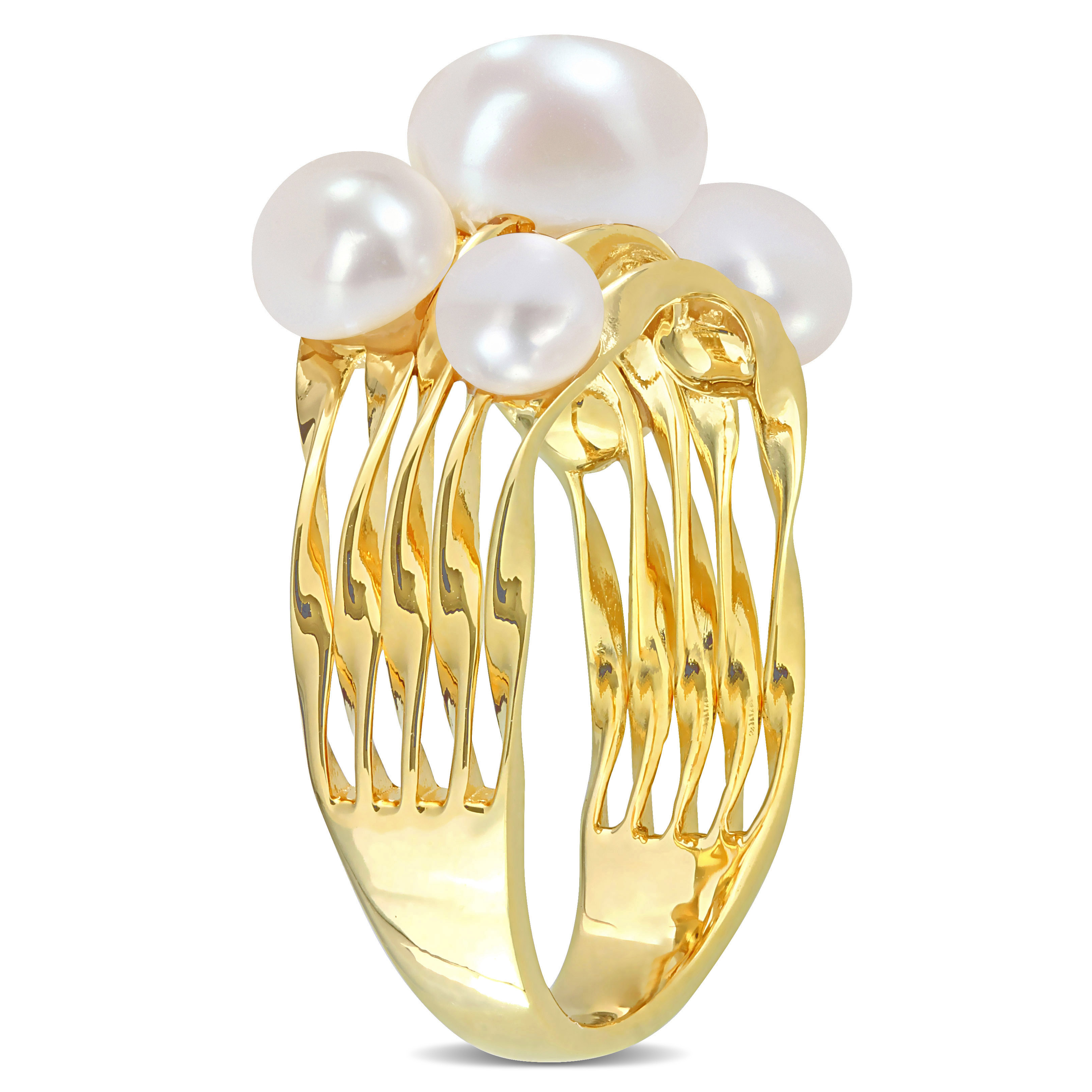Freshwater Cultured Pearl Coil Ring in Yellow Plated Sterling Silver