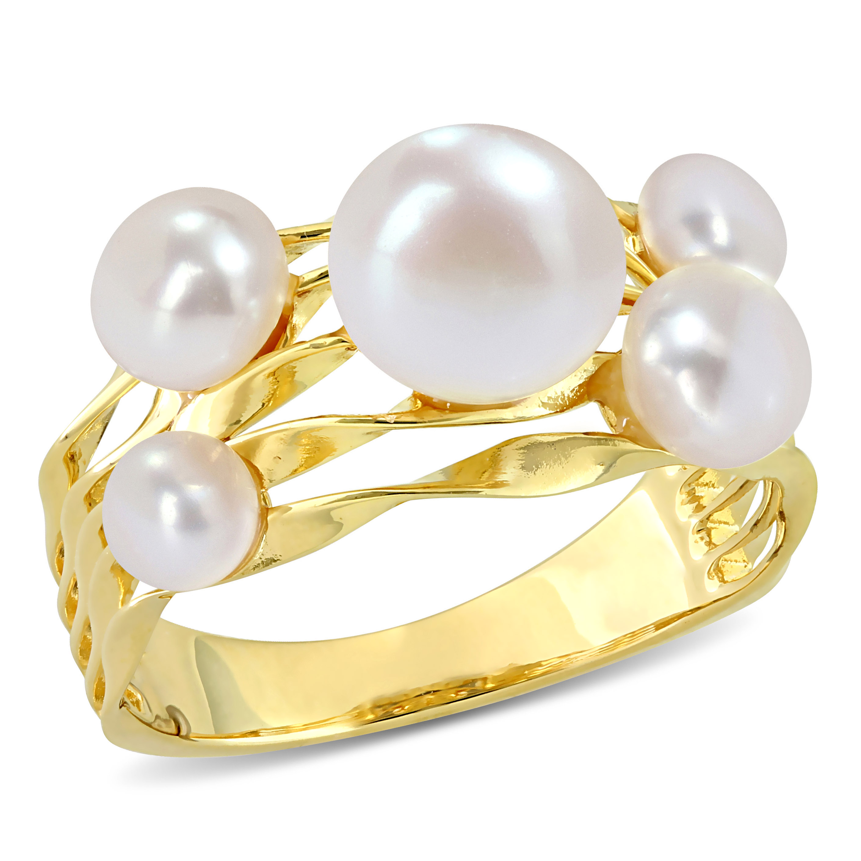 Freshwater Cultured Pearl Coil Ring in Yellow Plated Sterling Silver