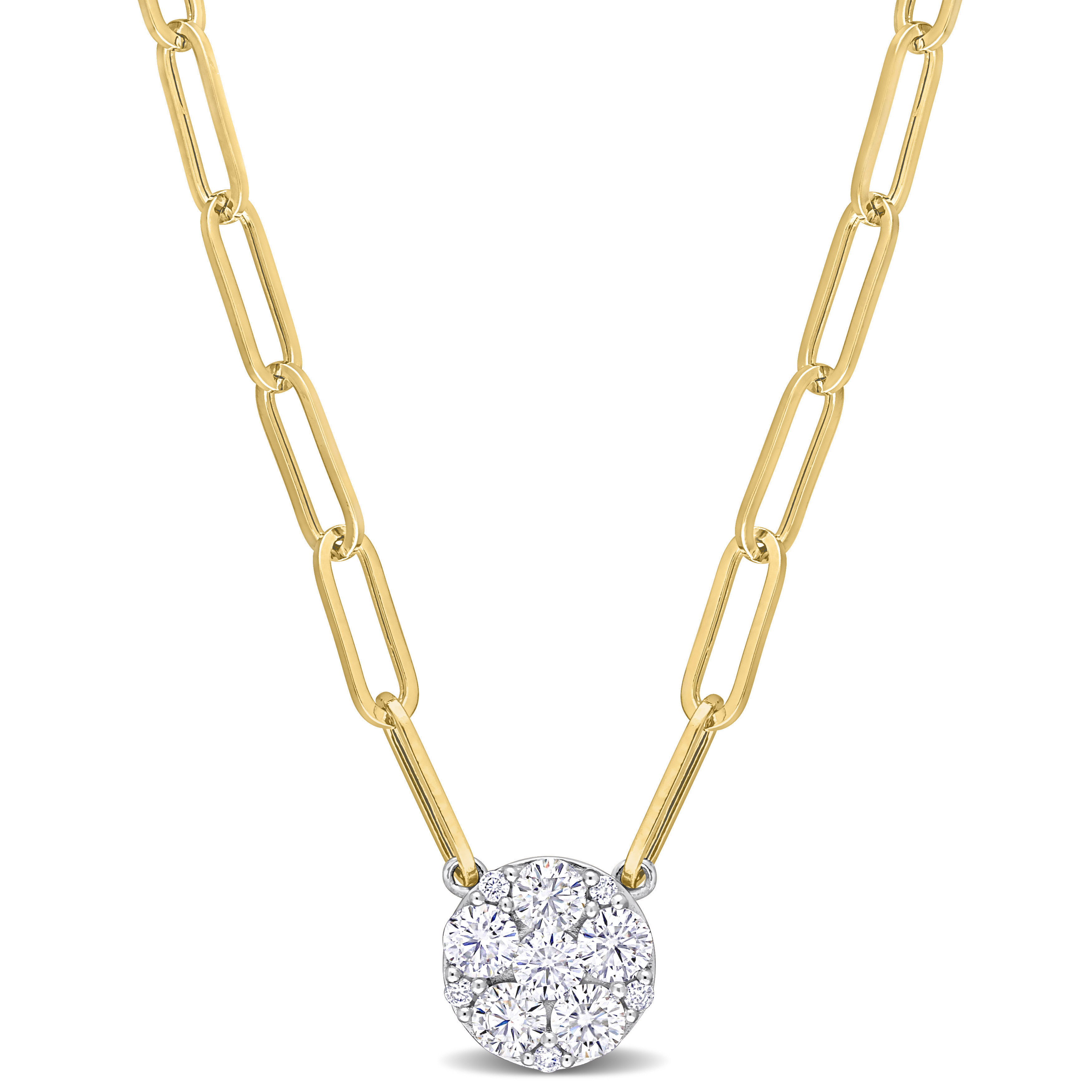 1 CT Diamond TW Cluster Pendant 16" Necklace in 2-Tone 14k White & Yellow Gold