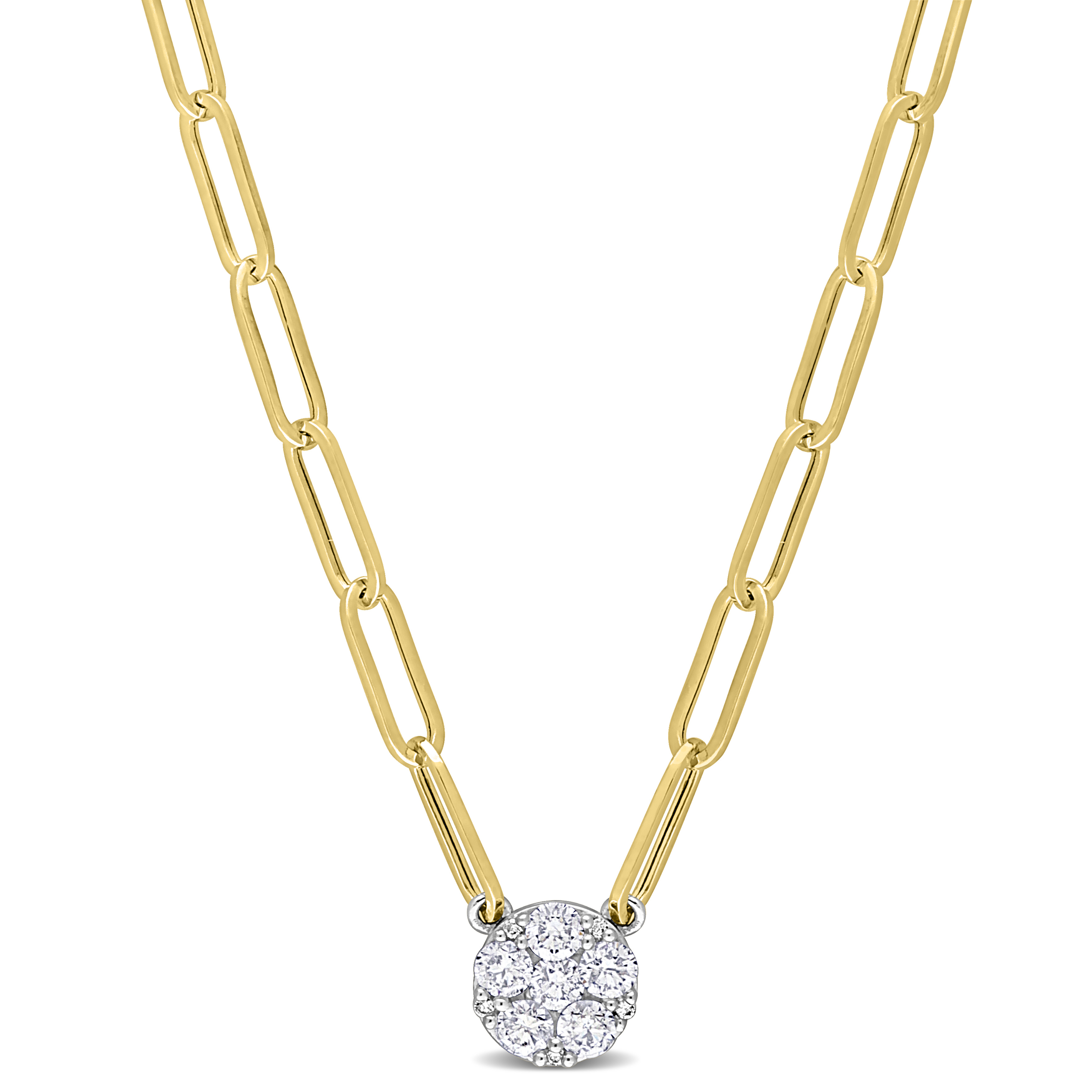 1/2 CT Diamond TW Cluster Pendant 16" Necklace in 2-Tone 14k White & Yellow Gold