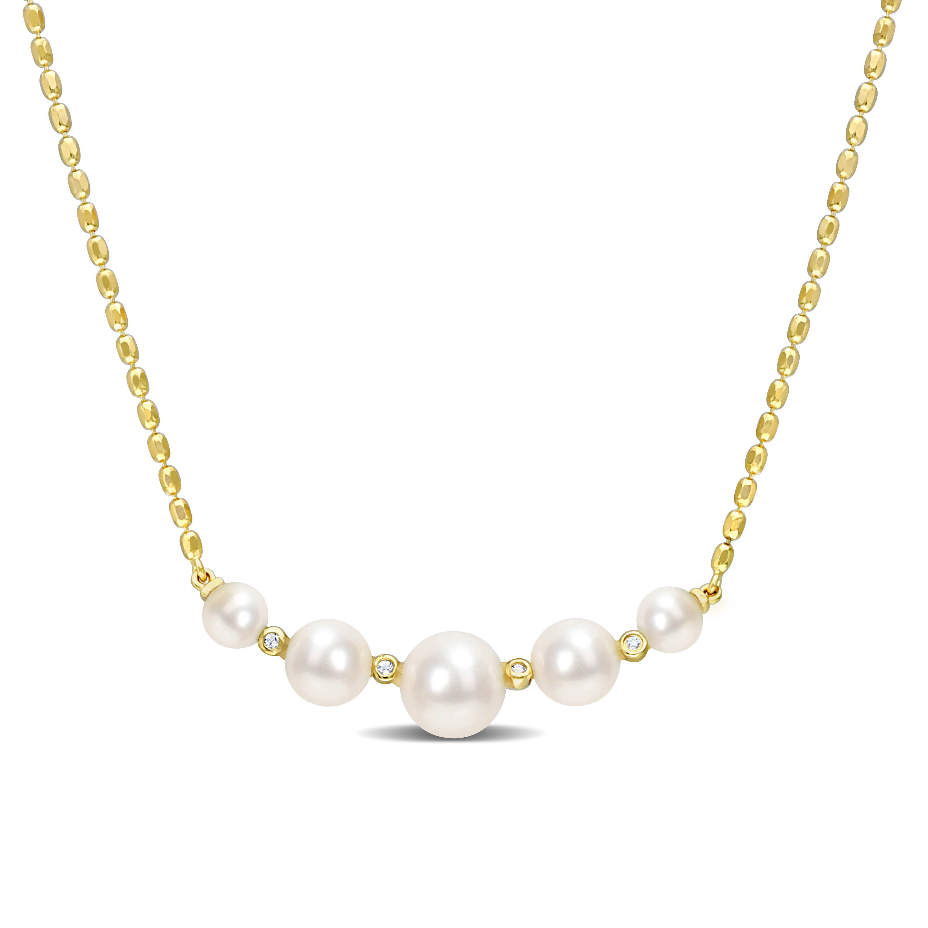 Freshwater Cultured Pearl and White Topaz Necklace in 18k Yellow Gold Plated Sterling Silver - 17 in