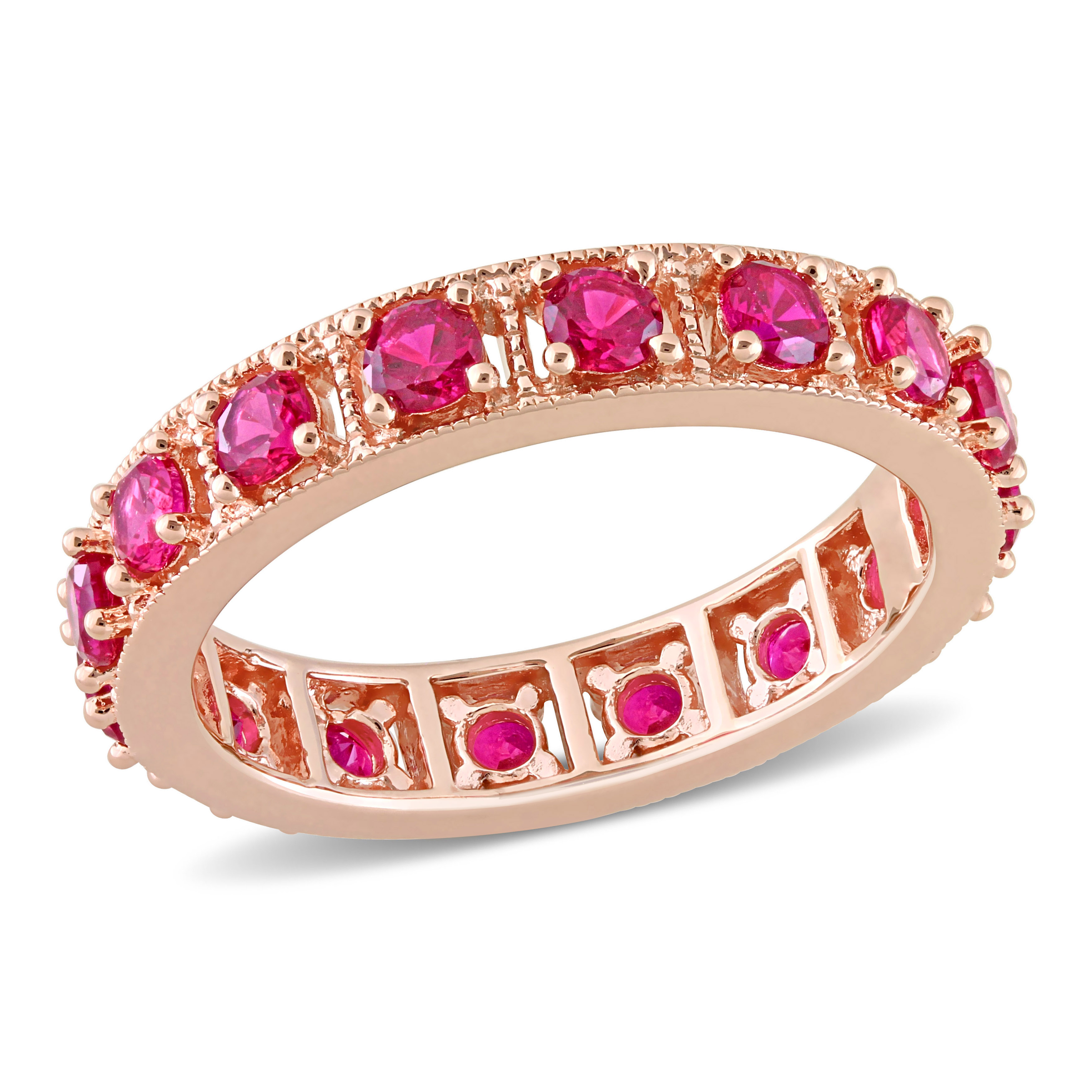 1 5/8 CT TGW Created Ruby Eternity Ring in Rose Plated Sterling Silver