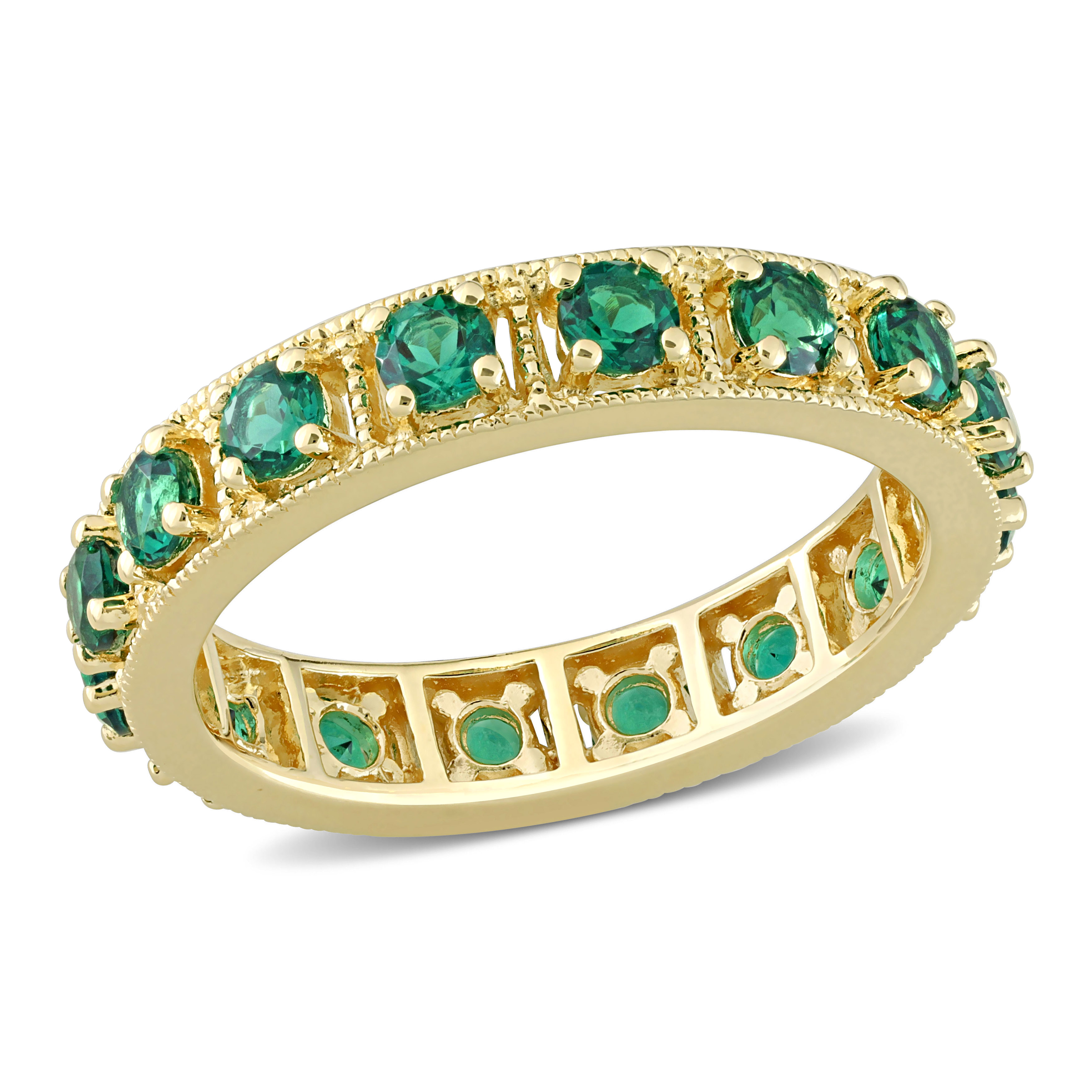 1 2/5 CT TGW Created Emerald Eternity Ring in Yellow Gold Plated Sterling Silver