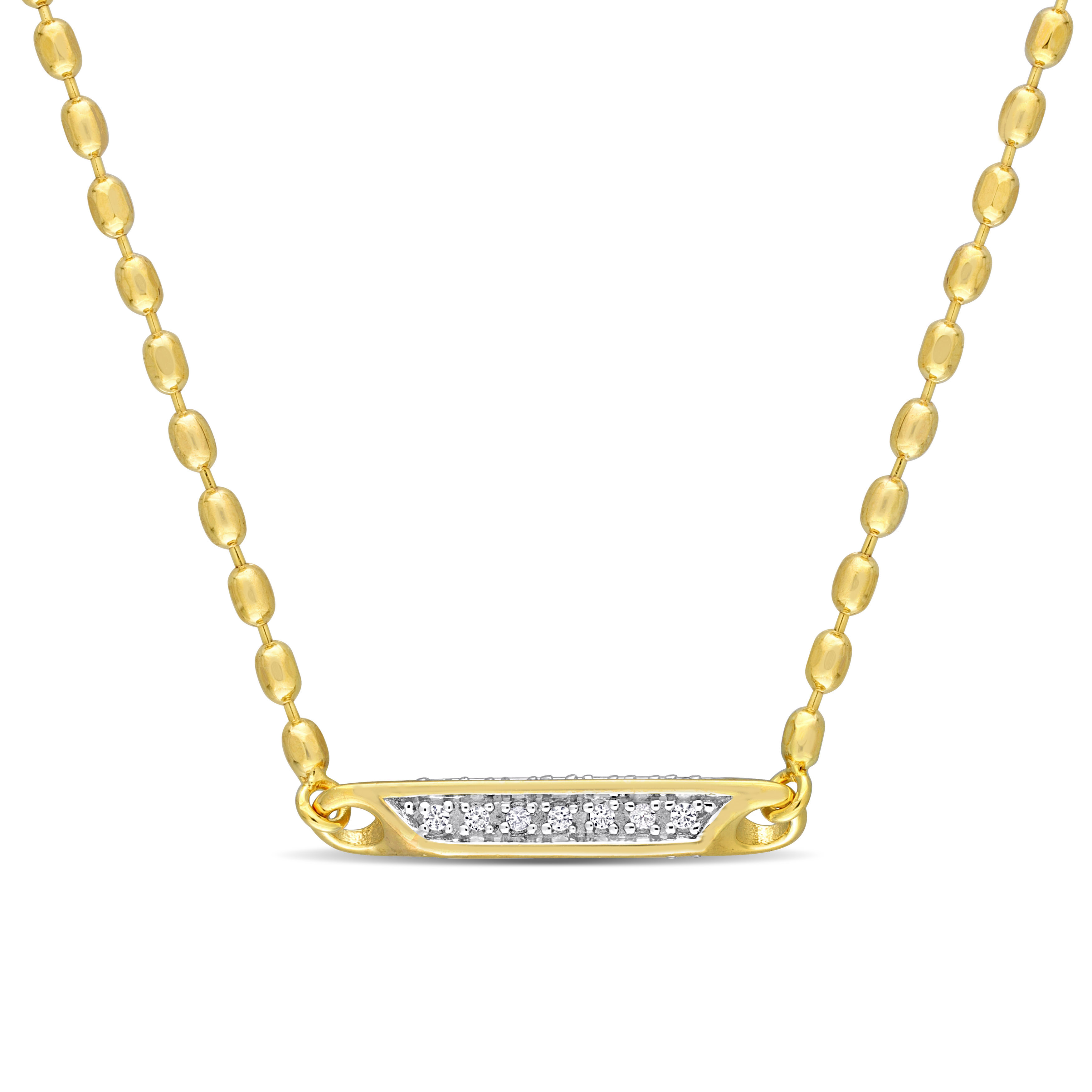 4/5 CT TGW Created White Sapphire Beaded Chain Bar Necklace in Yellow Plated Sterling Silver