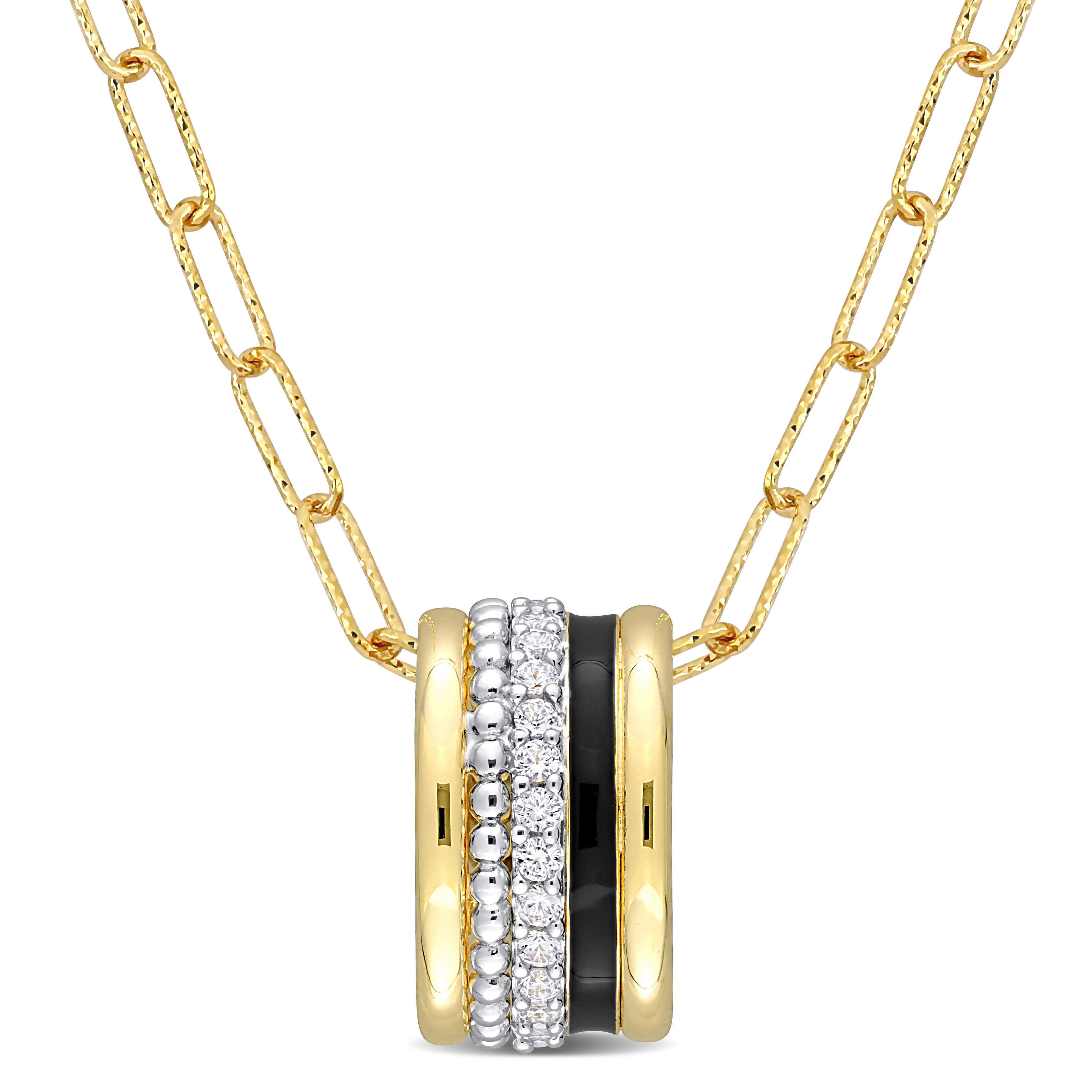 4/5 CT TGW Created White Sapphire Multi-Textured Circular Pendant with Chain in Yellow Plated Sterling Silver - 18 in.
