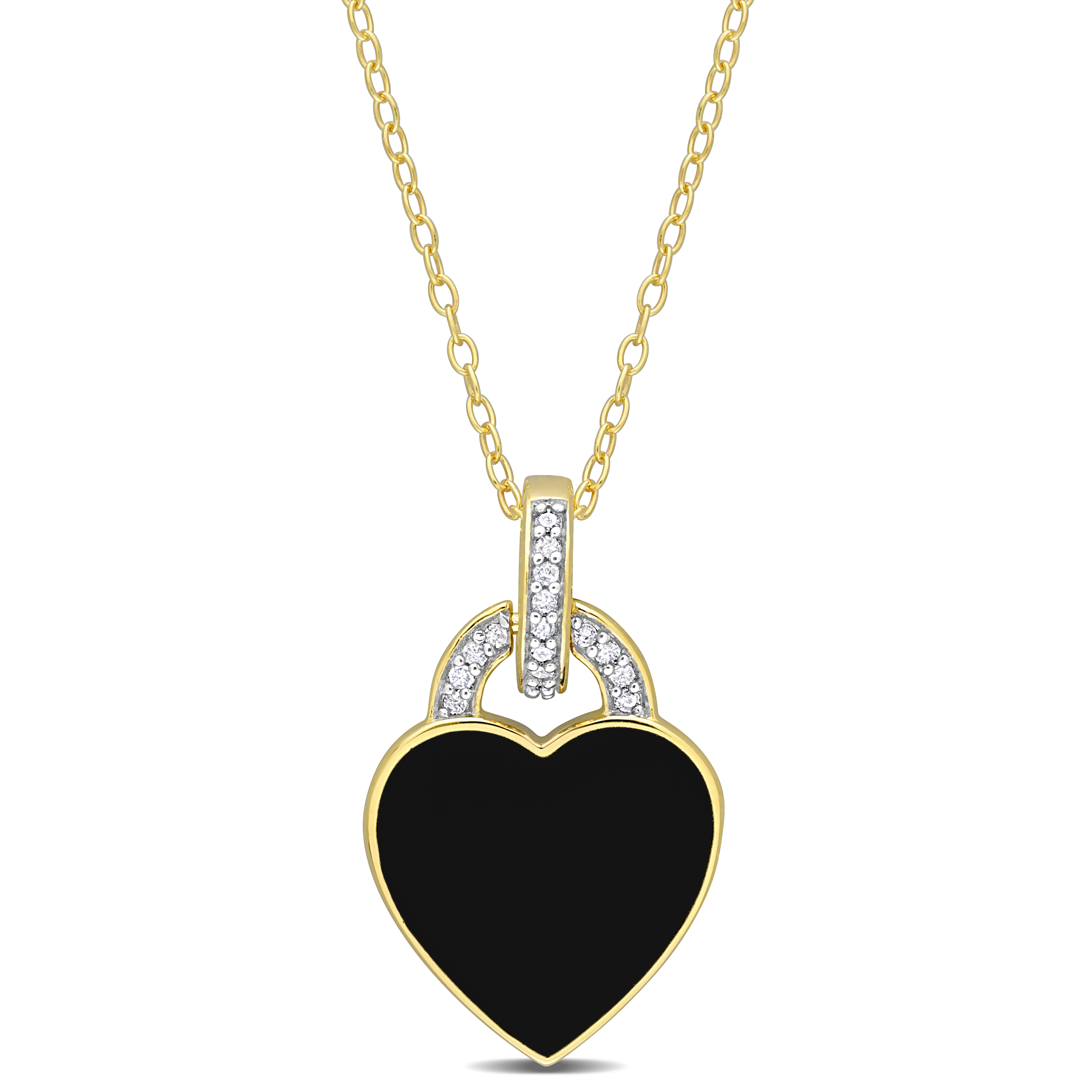 1/10 CT TDW Diamond Heart Pendant with Chain in Yellow Plated Sterling Silver