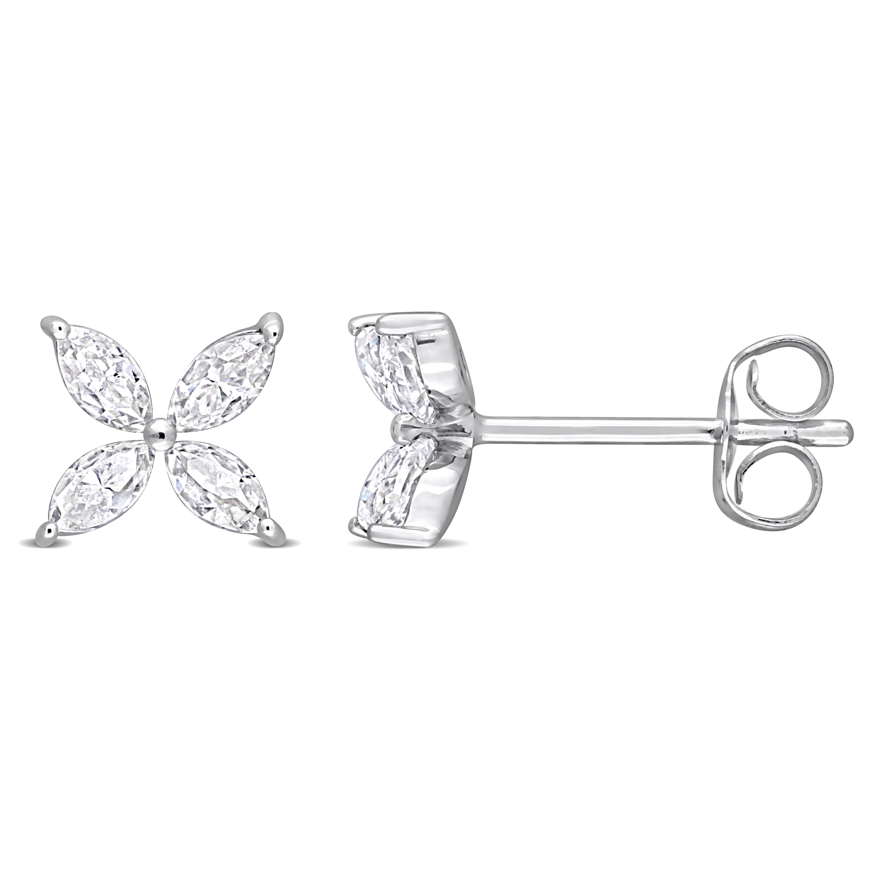 4/5 CT TGW Created Moissanite Floral Stud Earrings in 10k White Gold
