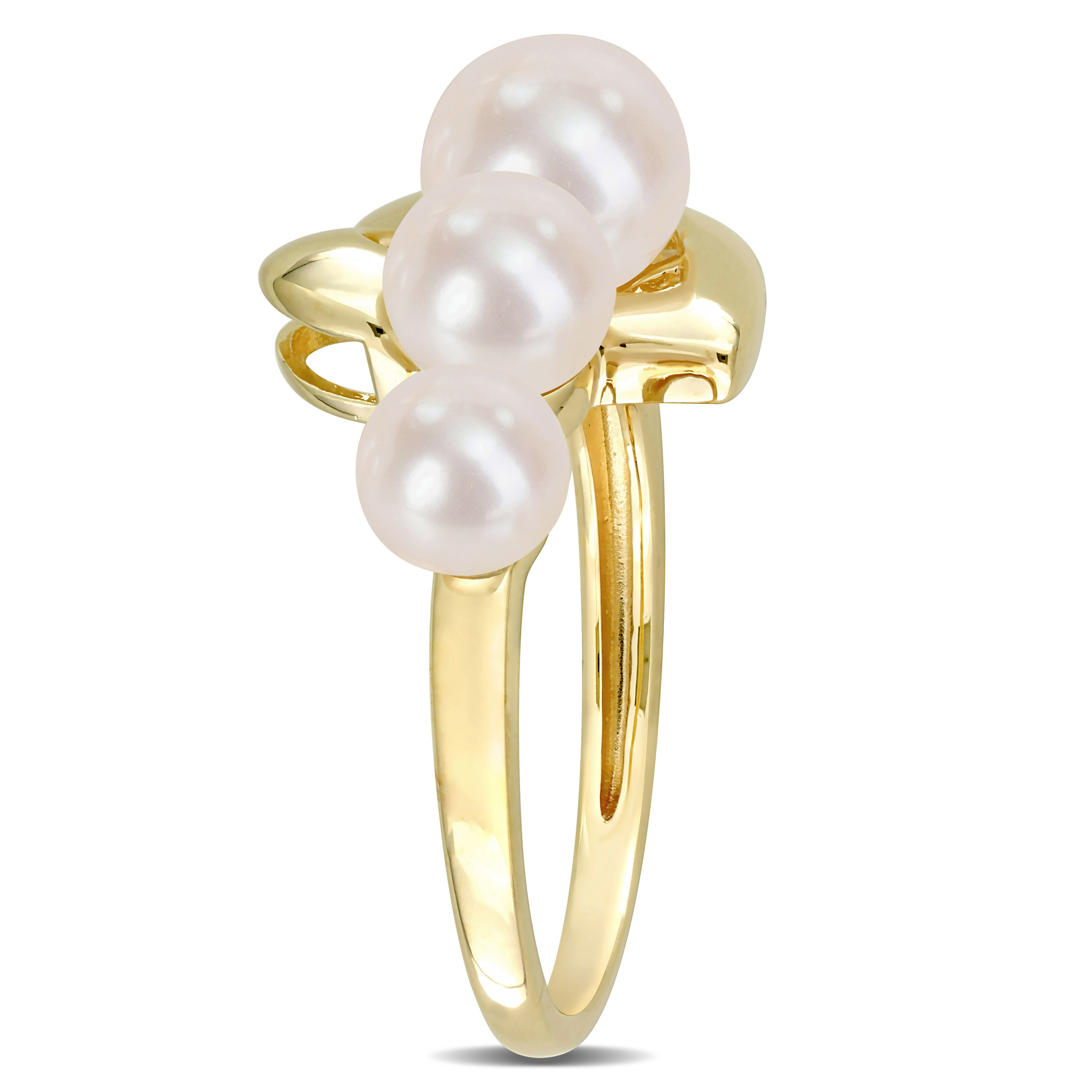 Freshwater Cultured Pearl Heart Ring in Yellow Plated Sterling Silver