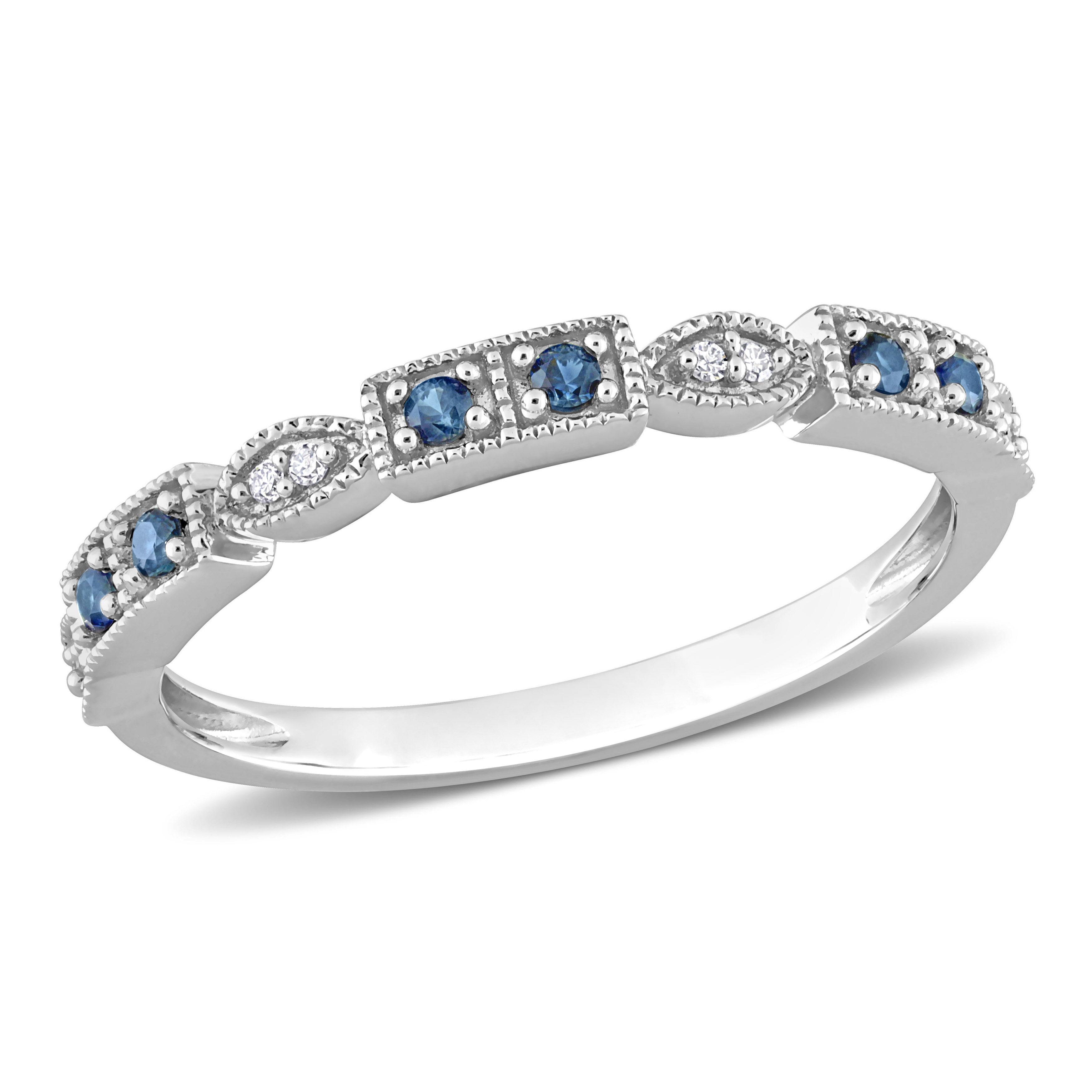 1/8 CT TGW Sapphire and Diamond Accent Semi-Eternity Ring in 10k White Gold