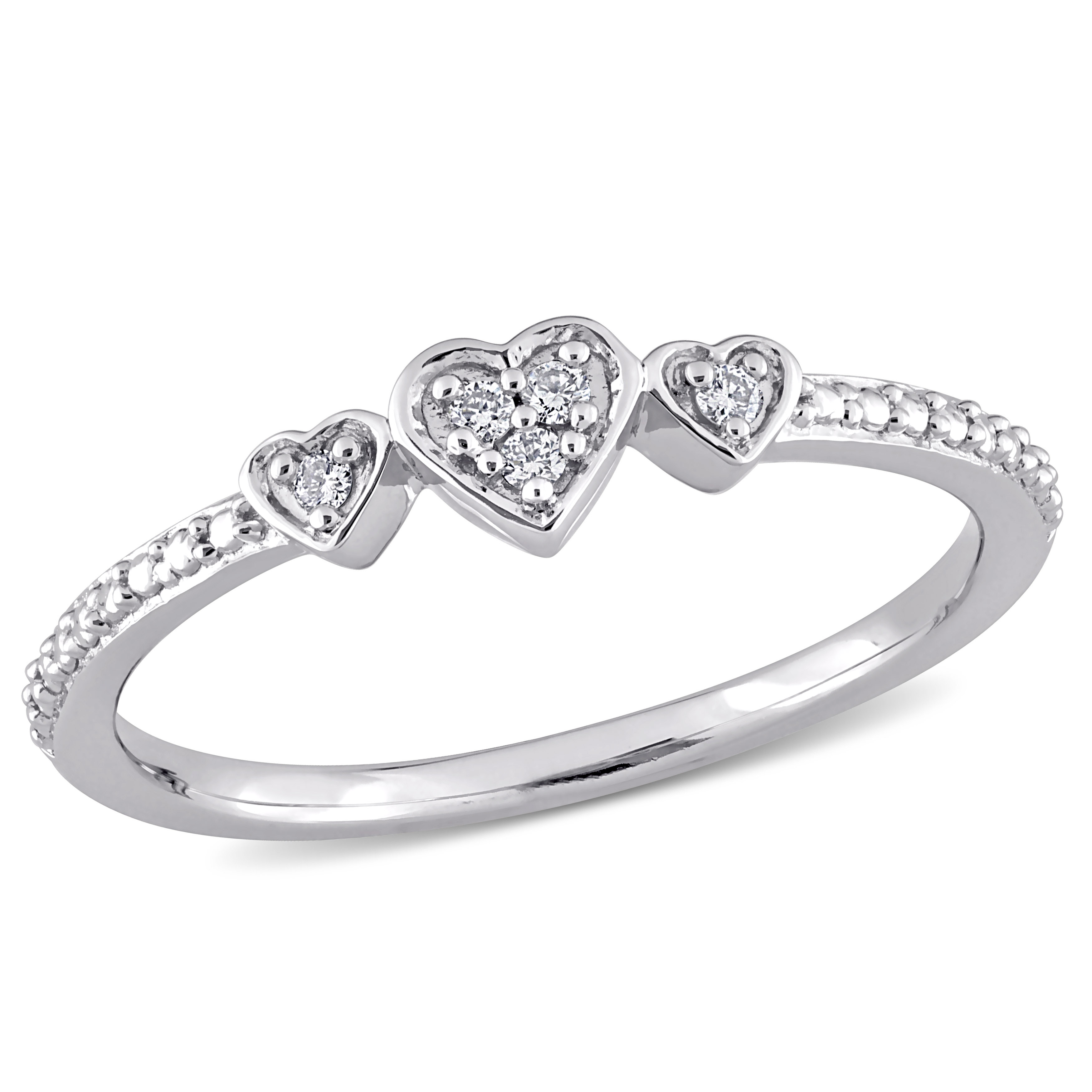 Diamond Accent 3-Heart Eternity Ring in Sterling Silver