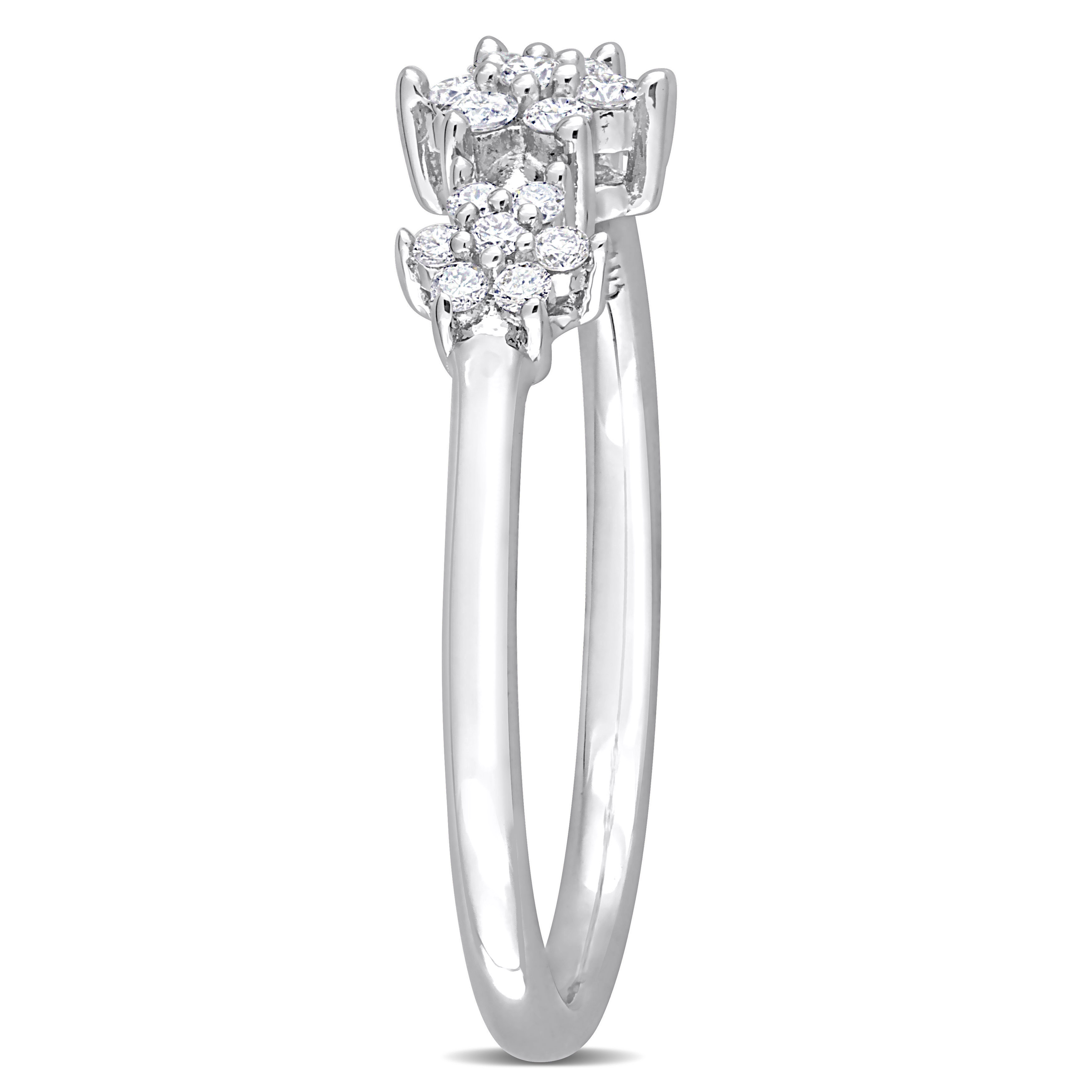 1/5 CT TDW Diamond Floral Ring in Sterling Silver