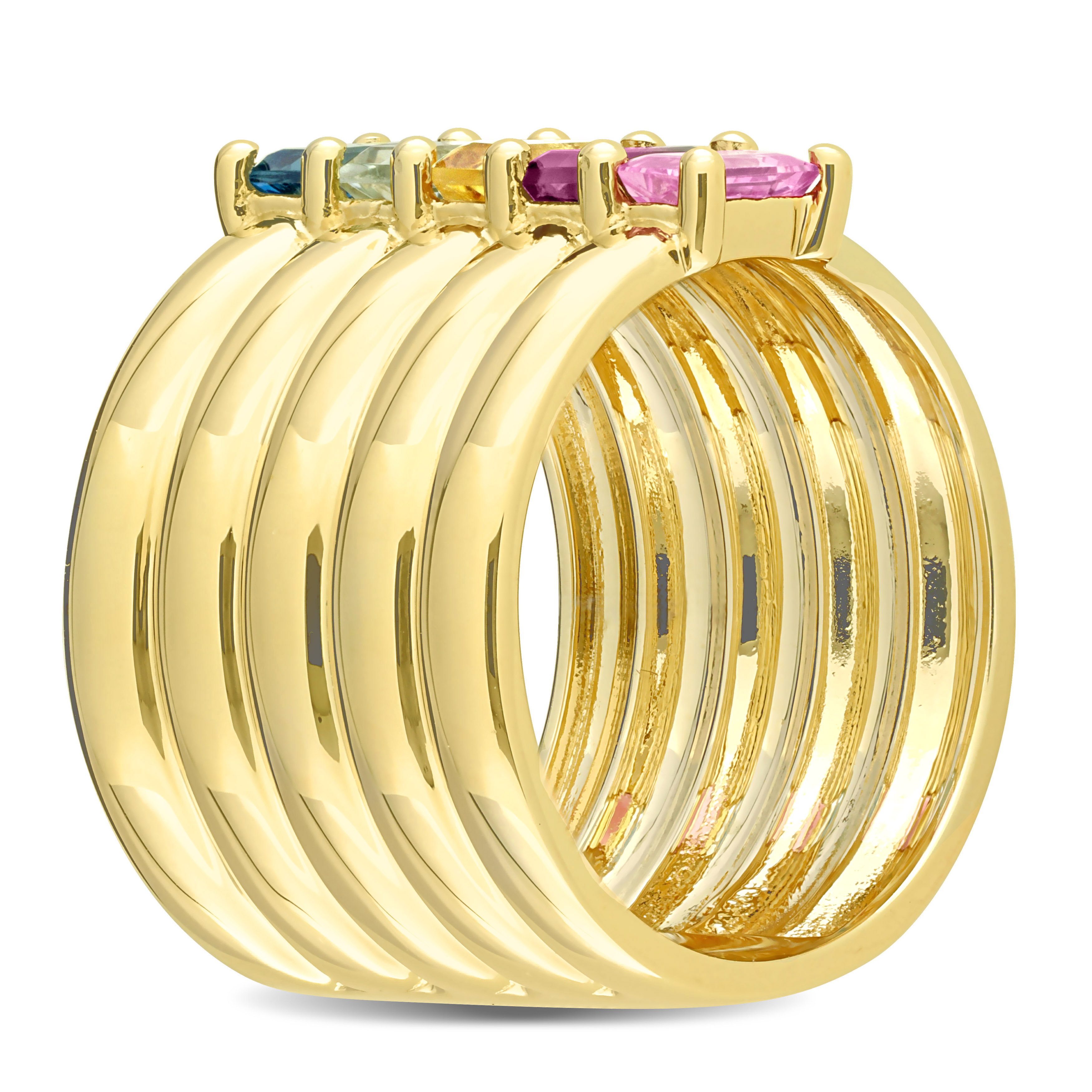 1 3/4 CT TGW Octagon Multi-Gemstone Ring in 14k Yellow Gold