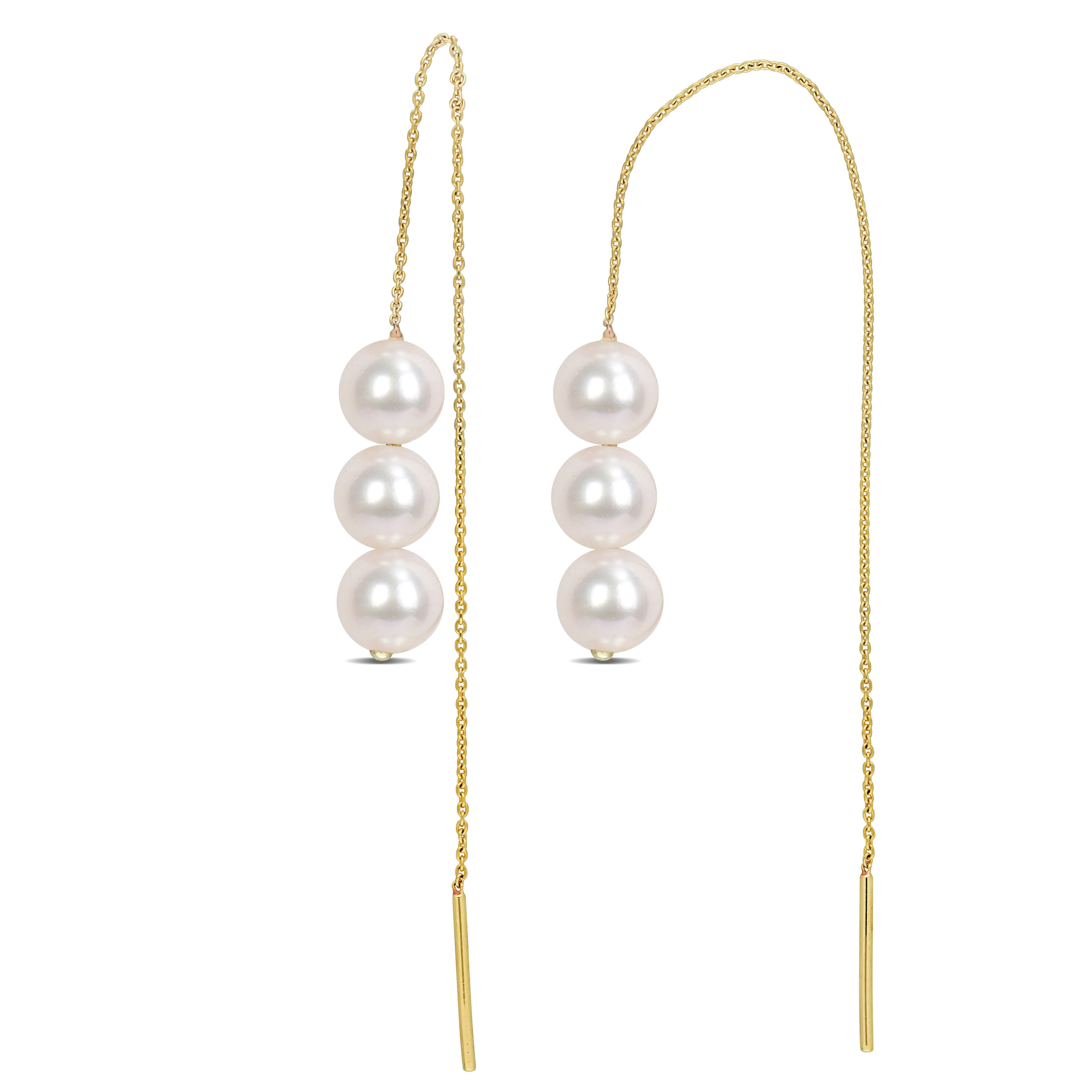 6 - 6.5 MM Freshwater Cultured Pearl Threader Earrings in 10k Yellow Gold