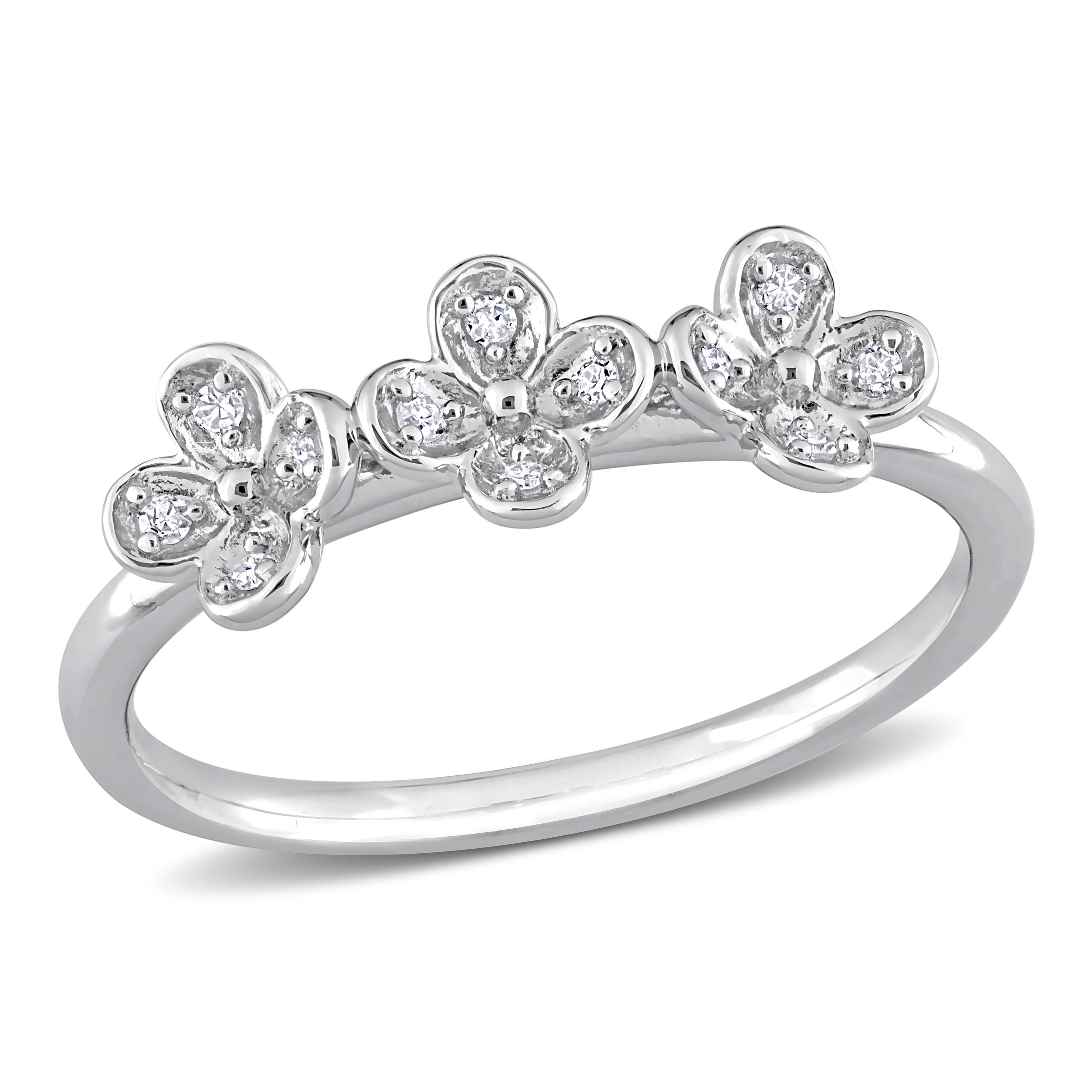 Diamond Accent Floral Ring in Sterling Silver