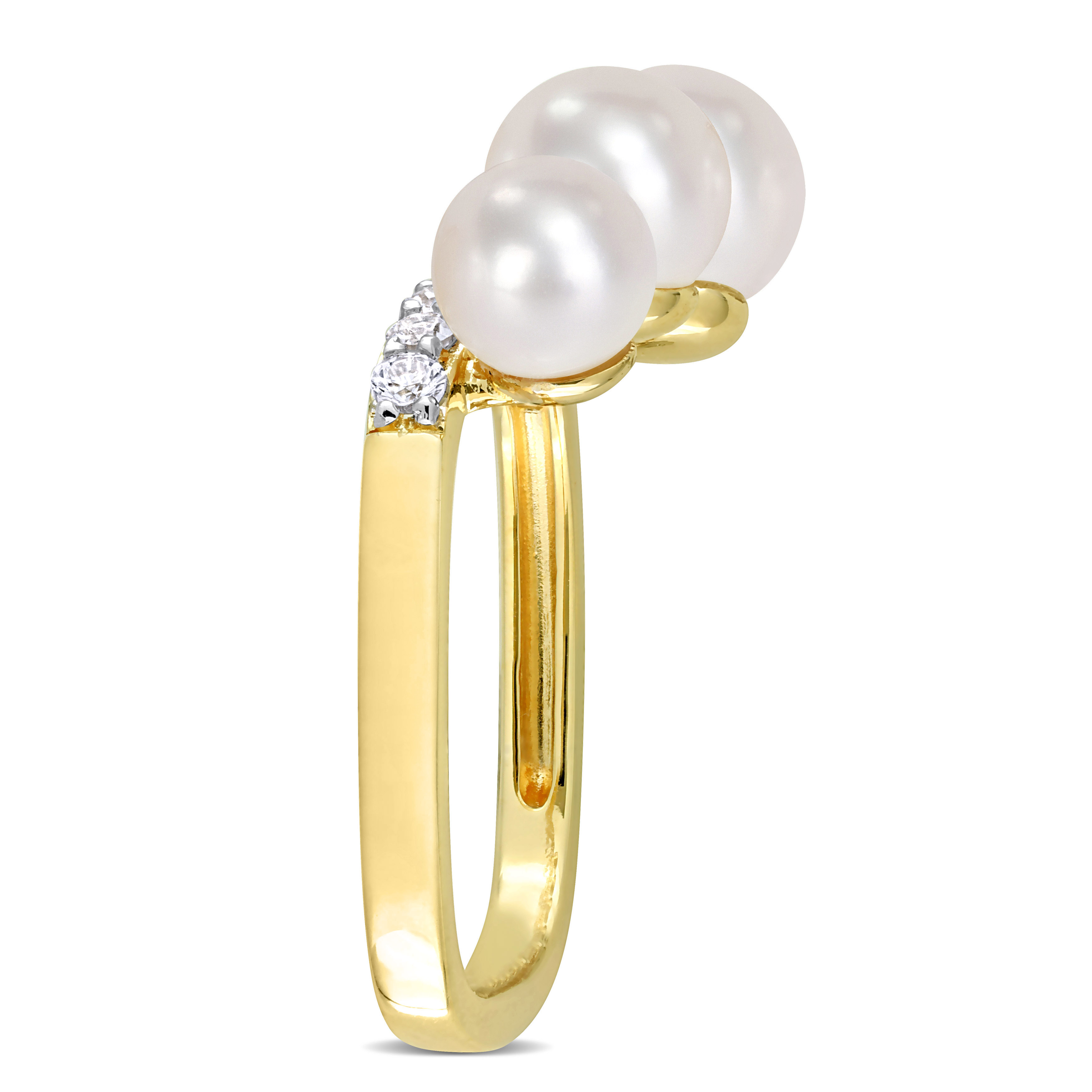 Freshwater Cultured Pearl & 3/8 CT TGW White Topaz Ring in Yellow Plated Sterling Silver