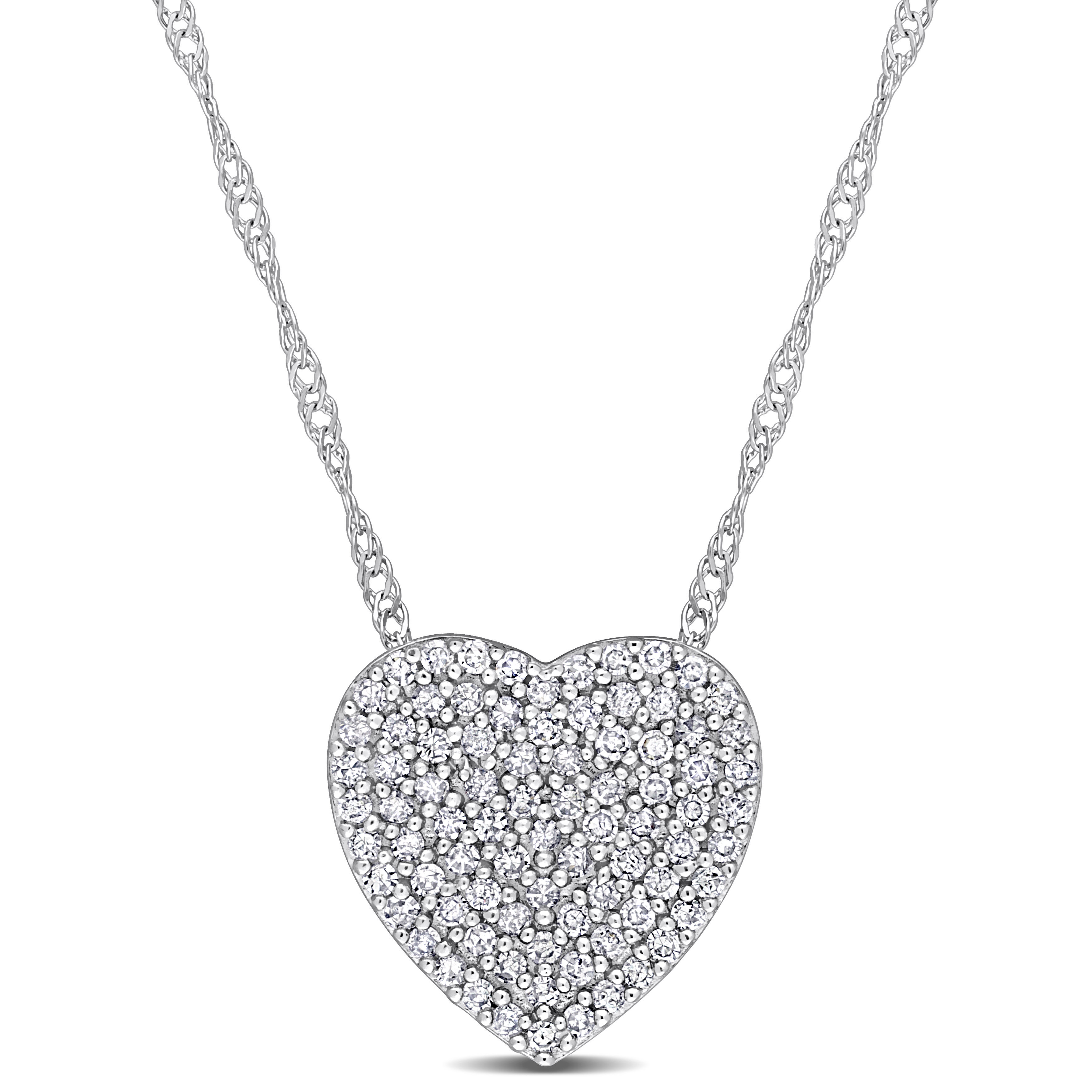 1/4 CT TDW Diamond Heart Cluster Pendant with Chain in 10k White Gold